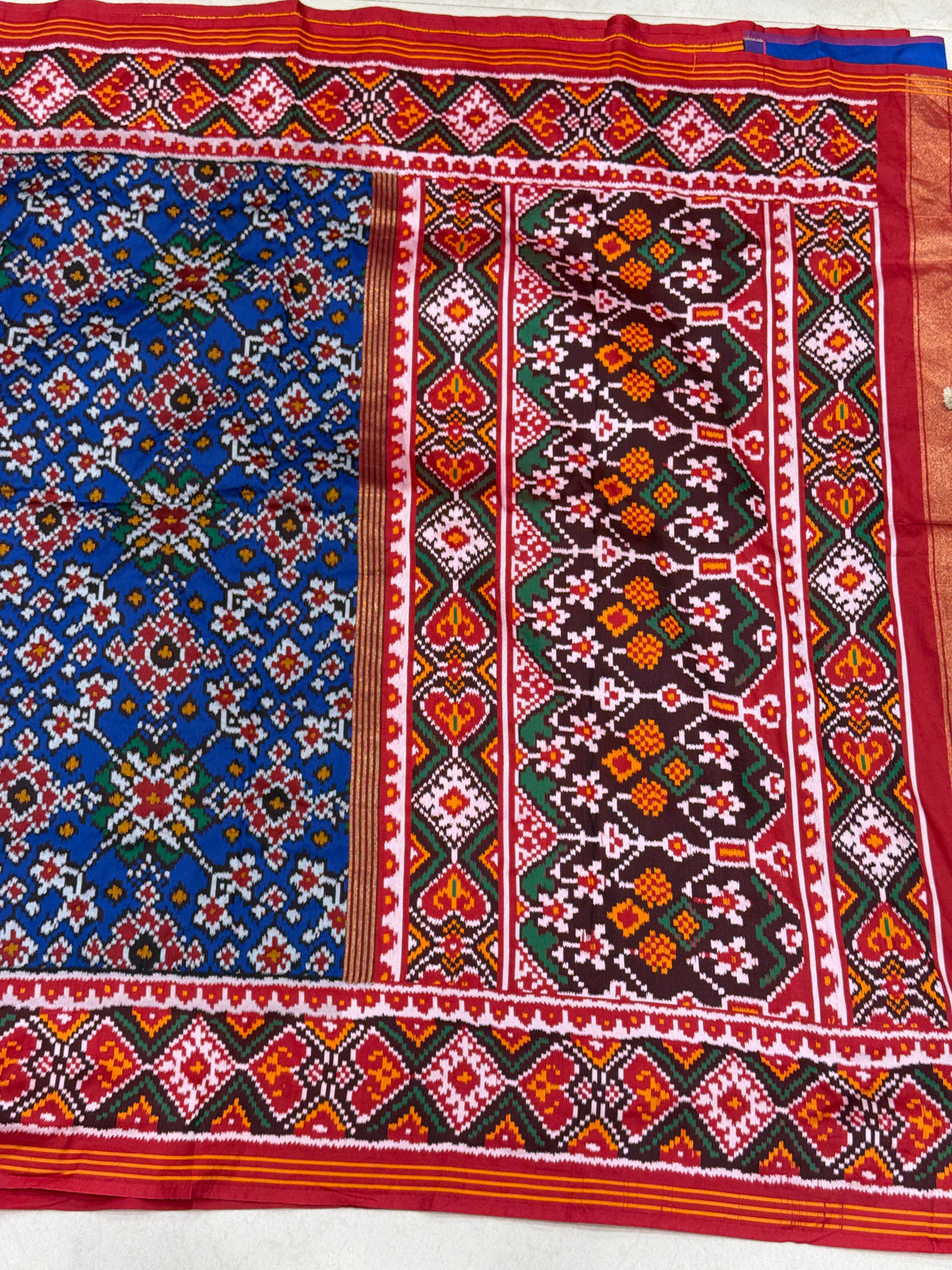 Red Blue Manekchowk Semi Silk Weaved Patan Patola Saree