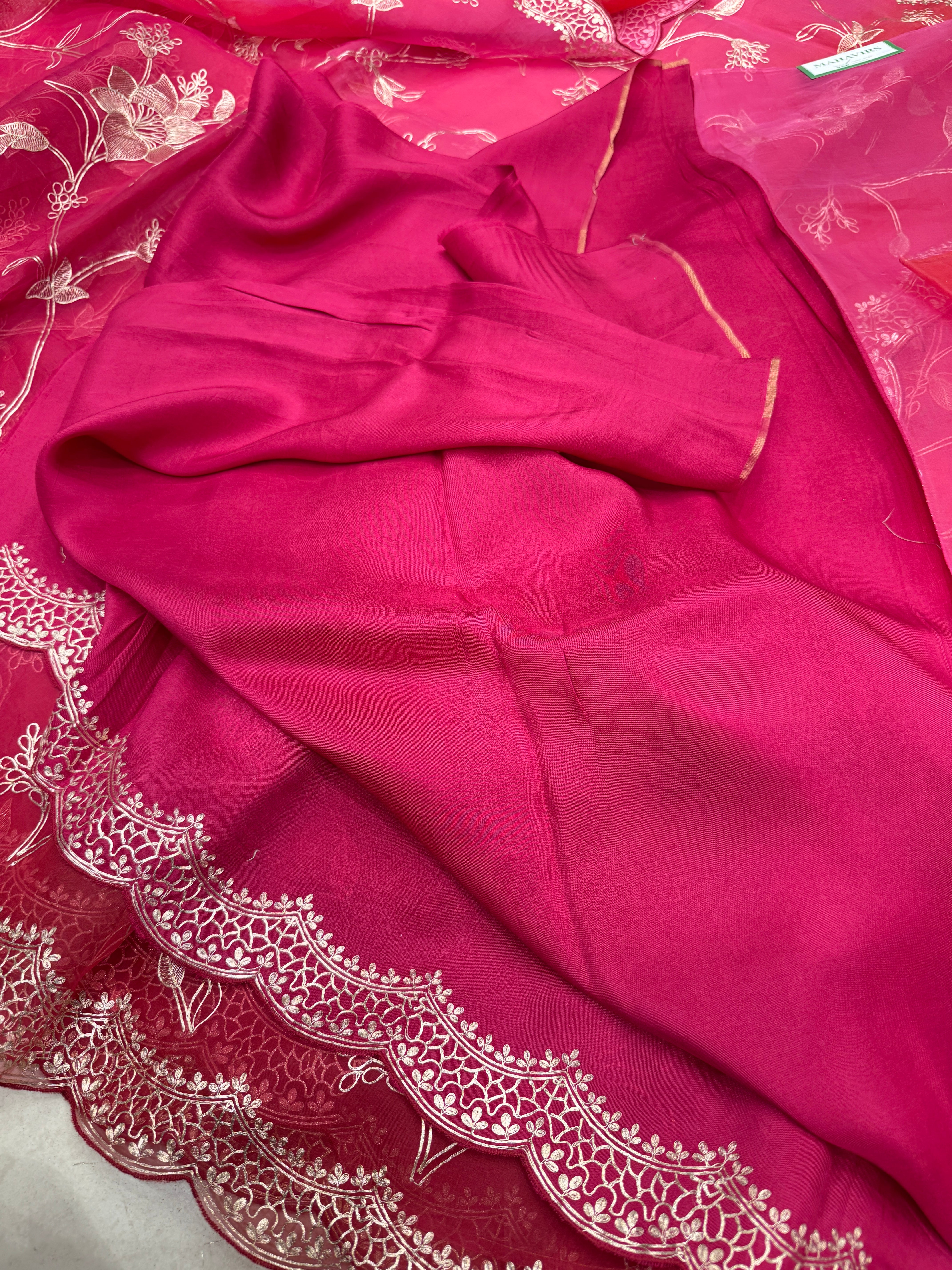 Rani Shaded Orange Handloom Pure Organza Pita Embroidery Saree