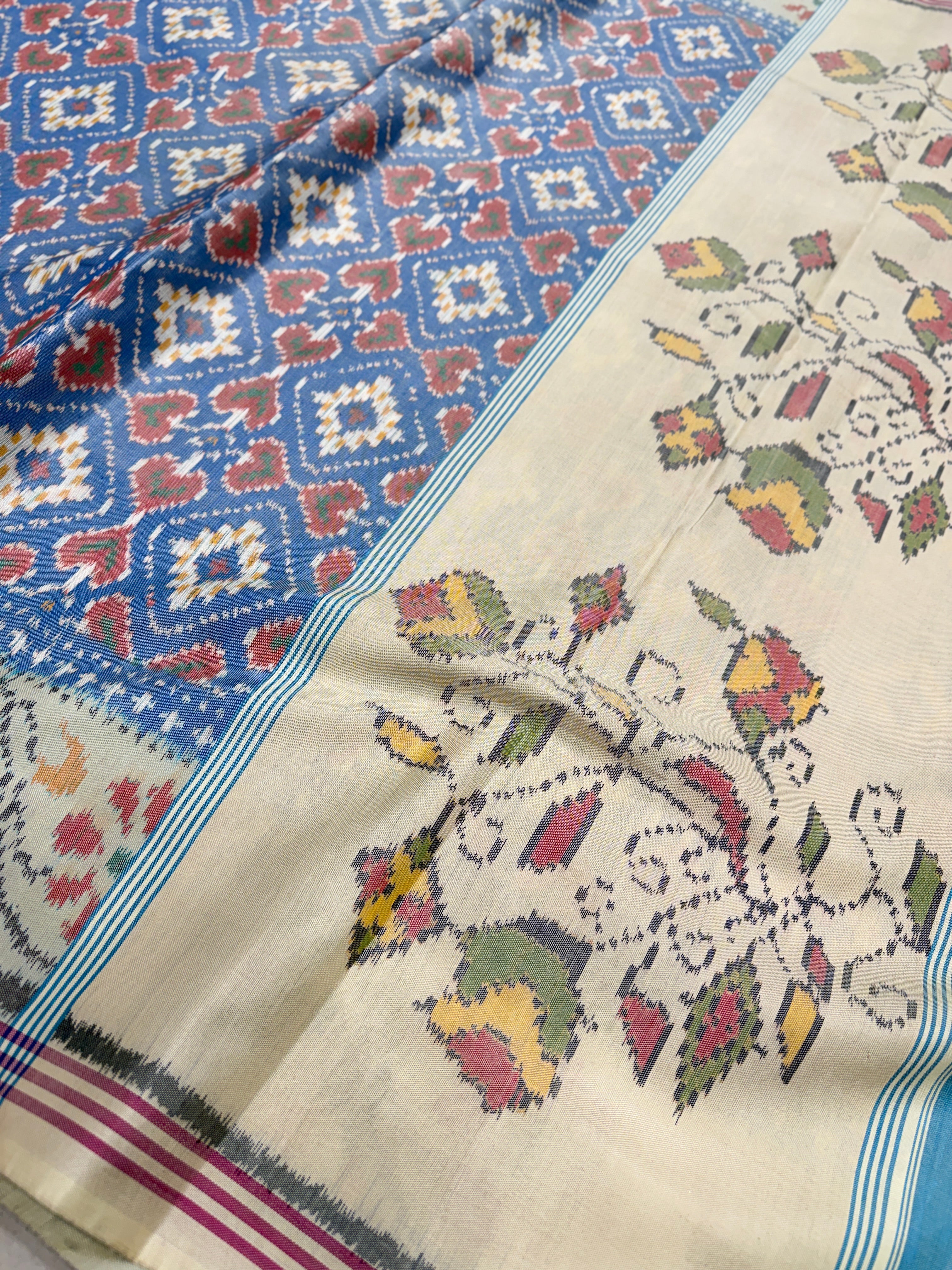Pastel Blue Paan Chanda Patan Patola Handloom Saree