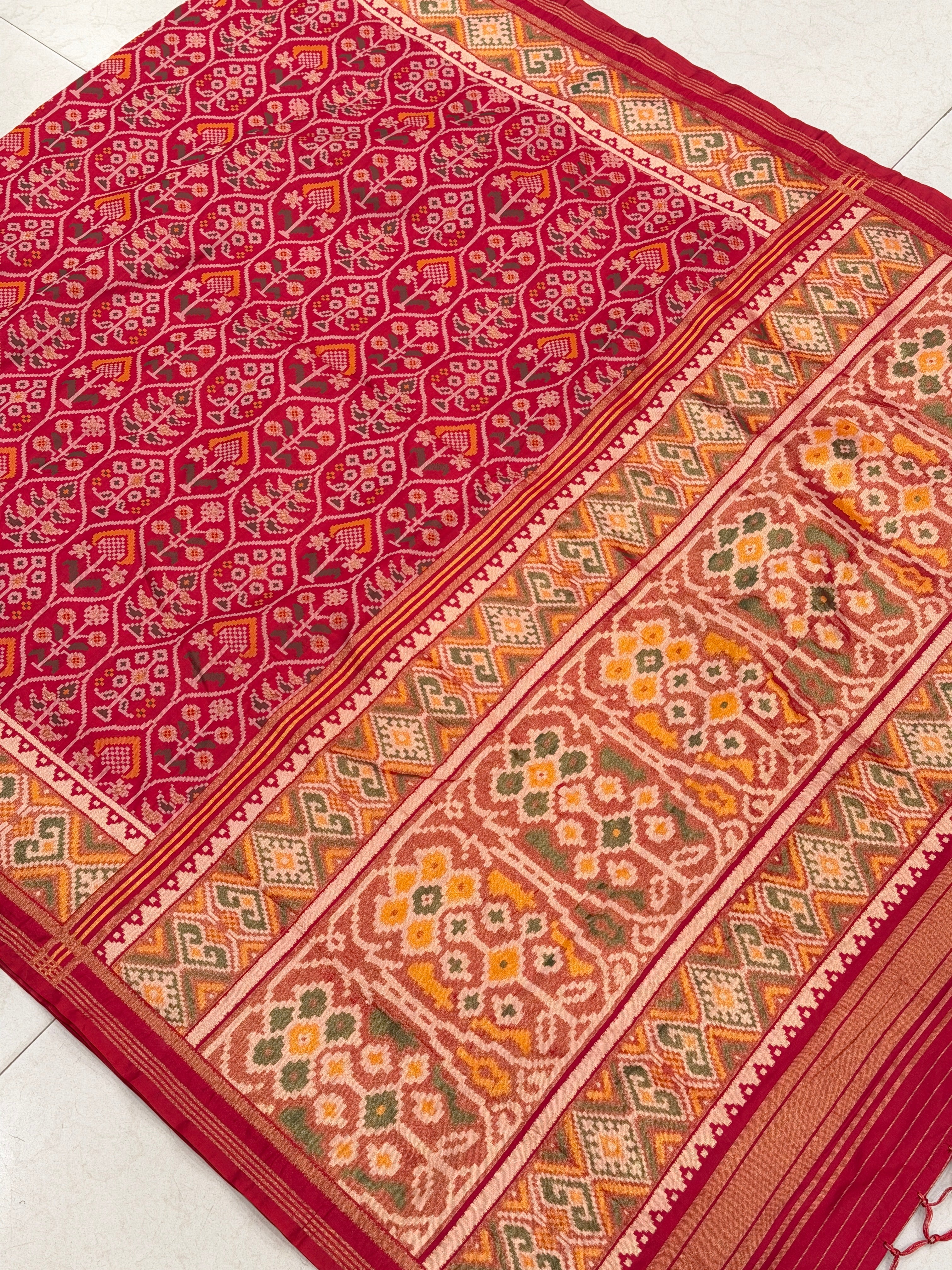 Red Crown Jaal Semi Silk Patan Patola Saree