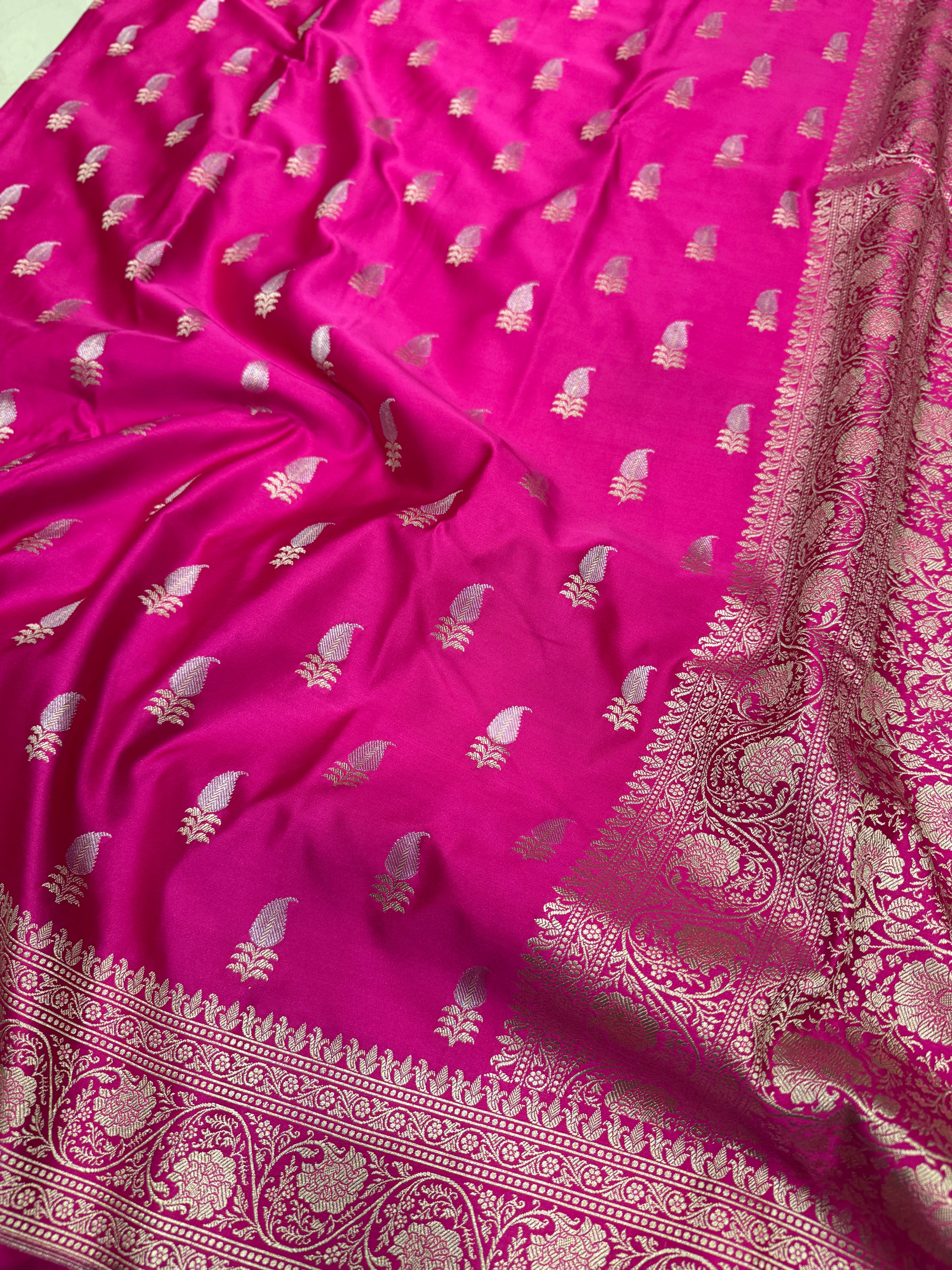 Rani Pink Banarasi Silk Sona Roopa Buttis Saree