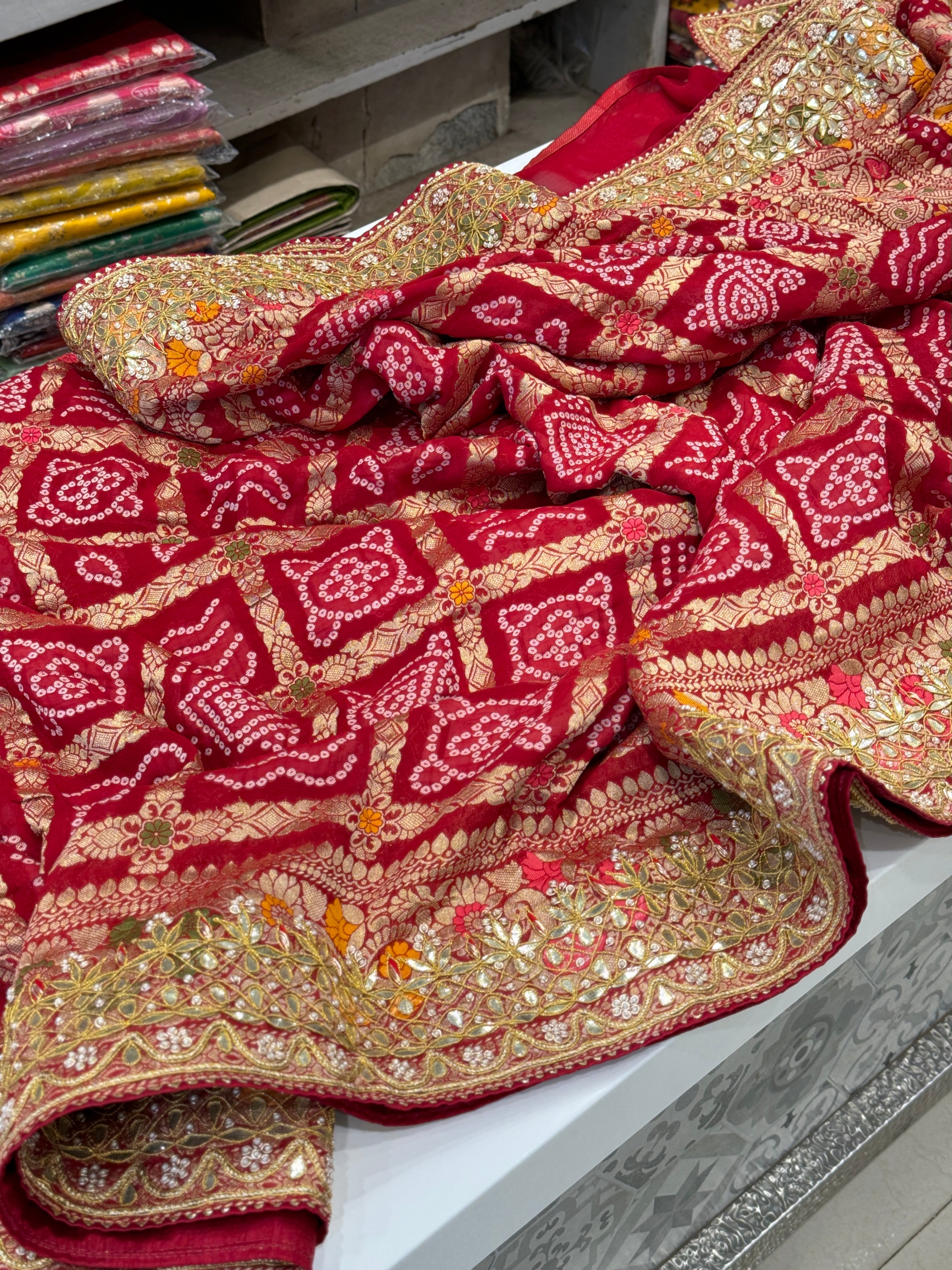 Red Gharchola with Gotapatti Saree