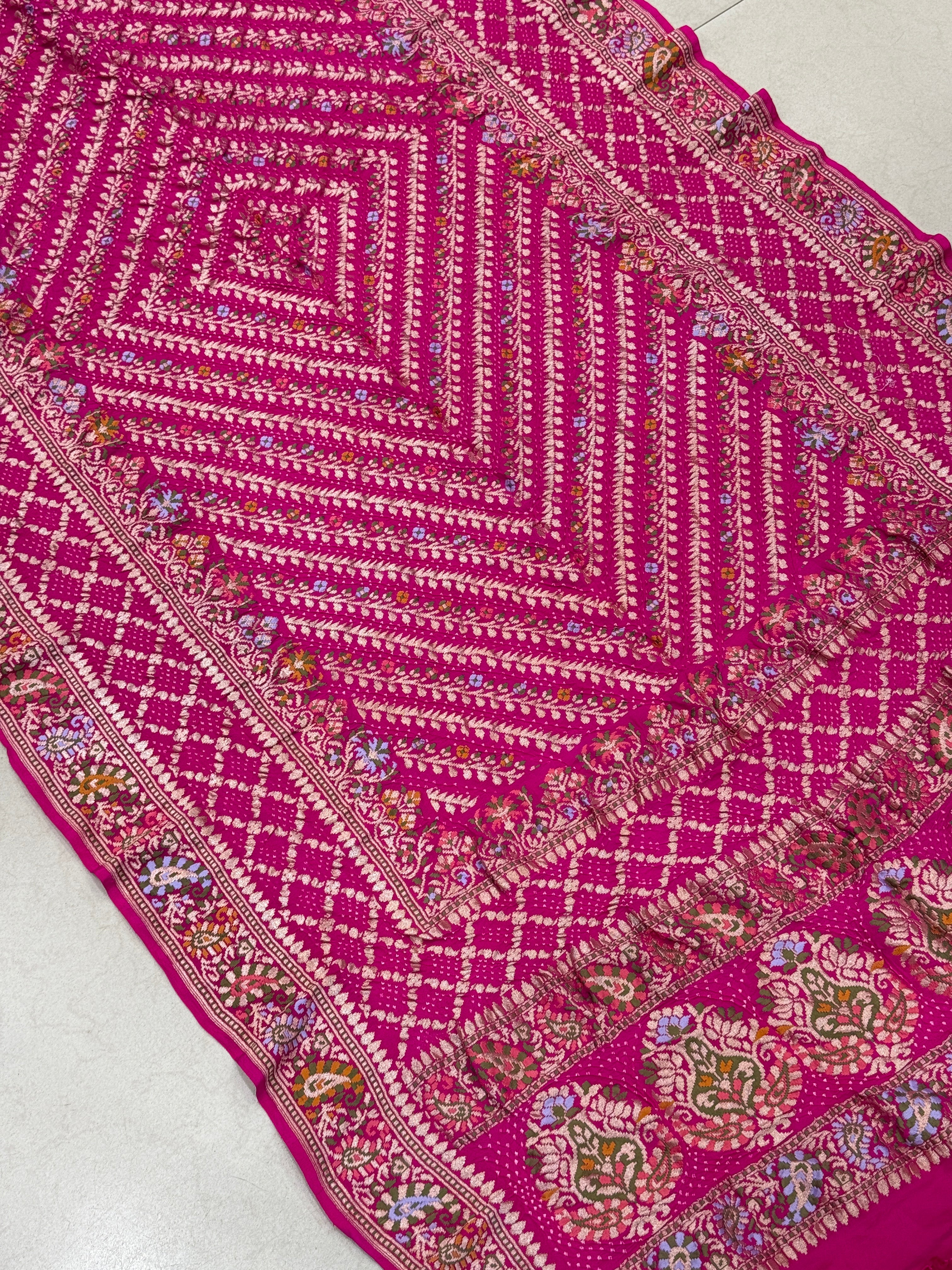 Rani Meenakari Handloom Georgette Rai Bandhej Dupatta