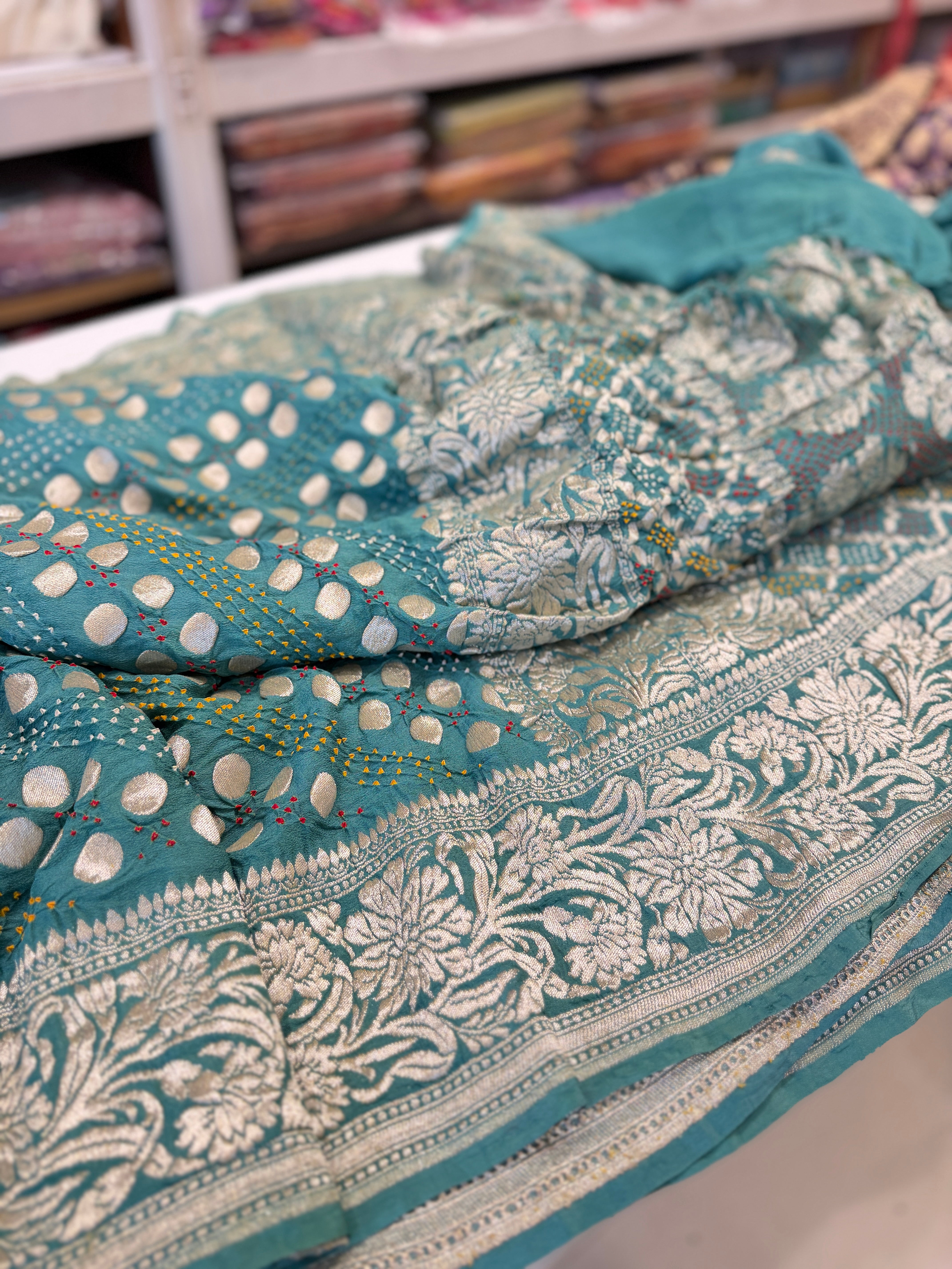 Sage Green Kadwa Weave Bandhej Saree