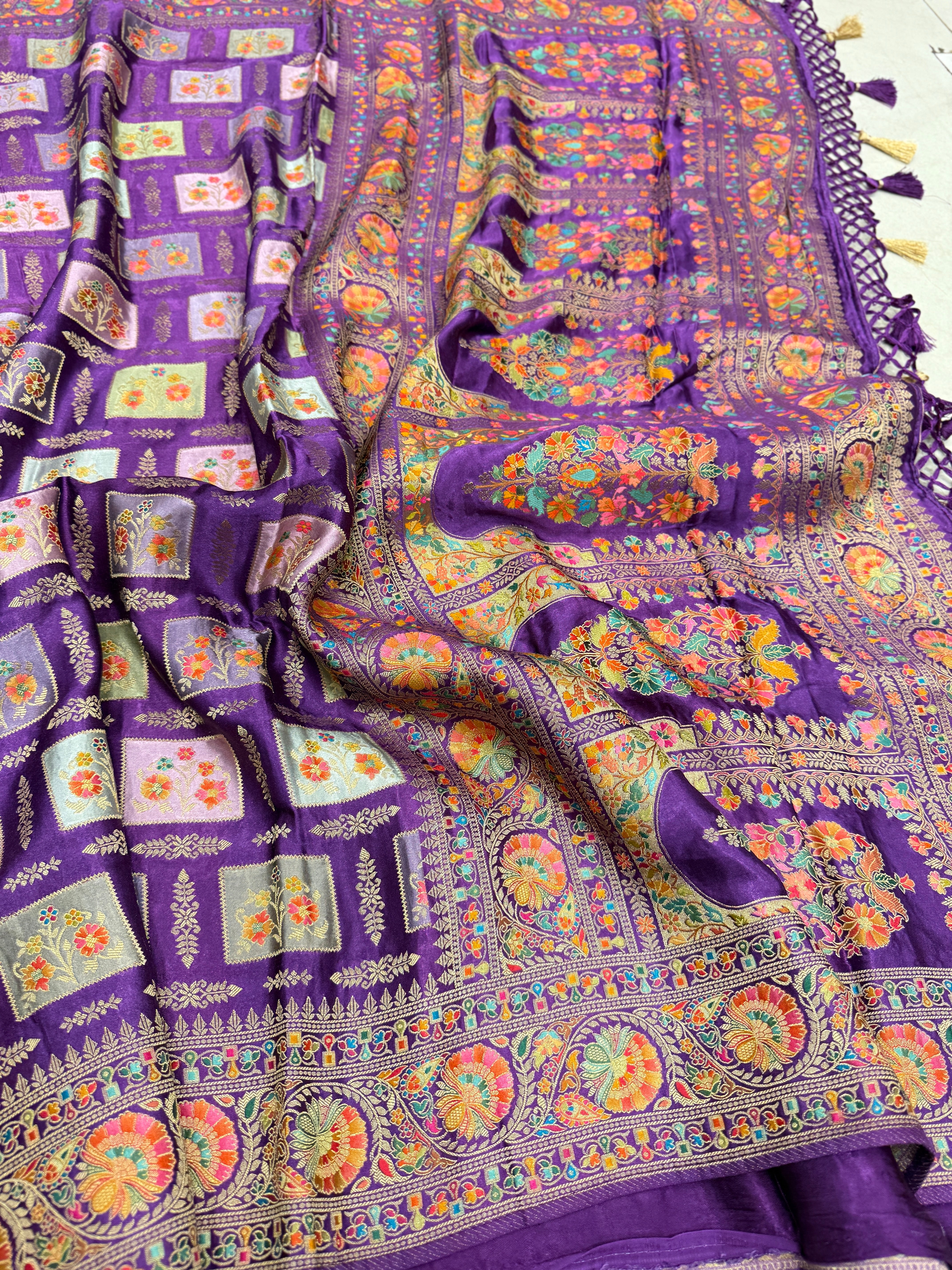 Violet Box Check Banarasi Modal Satin Rangkat Saree