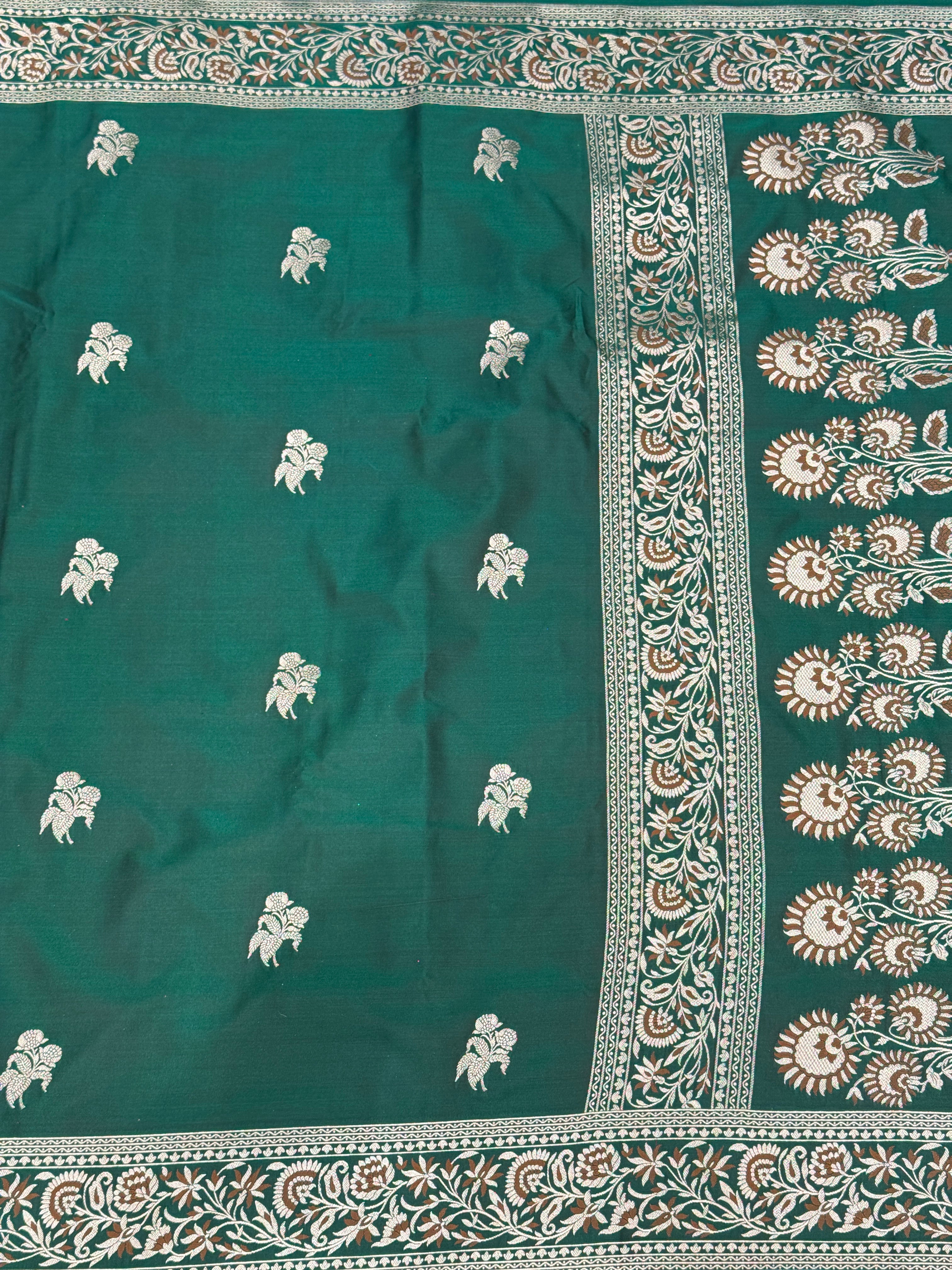 Bottle Green Banarasi Taj Mahal Floral Buttas Saree