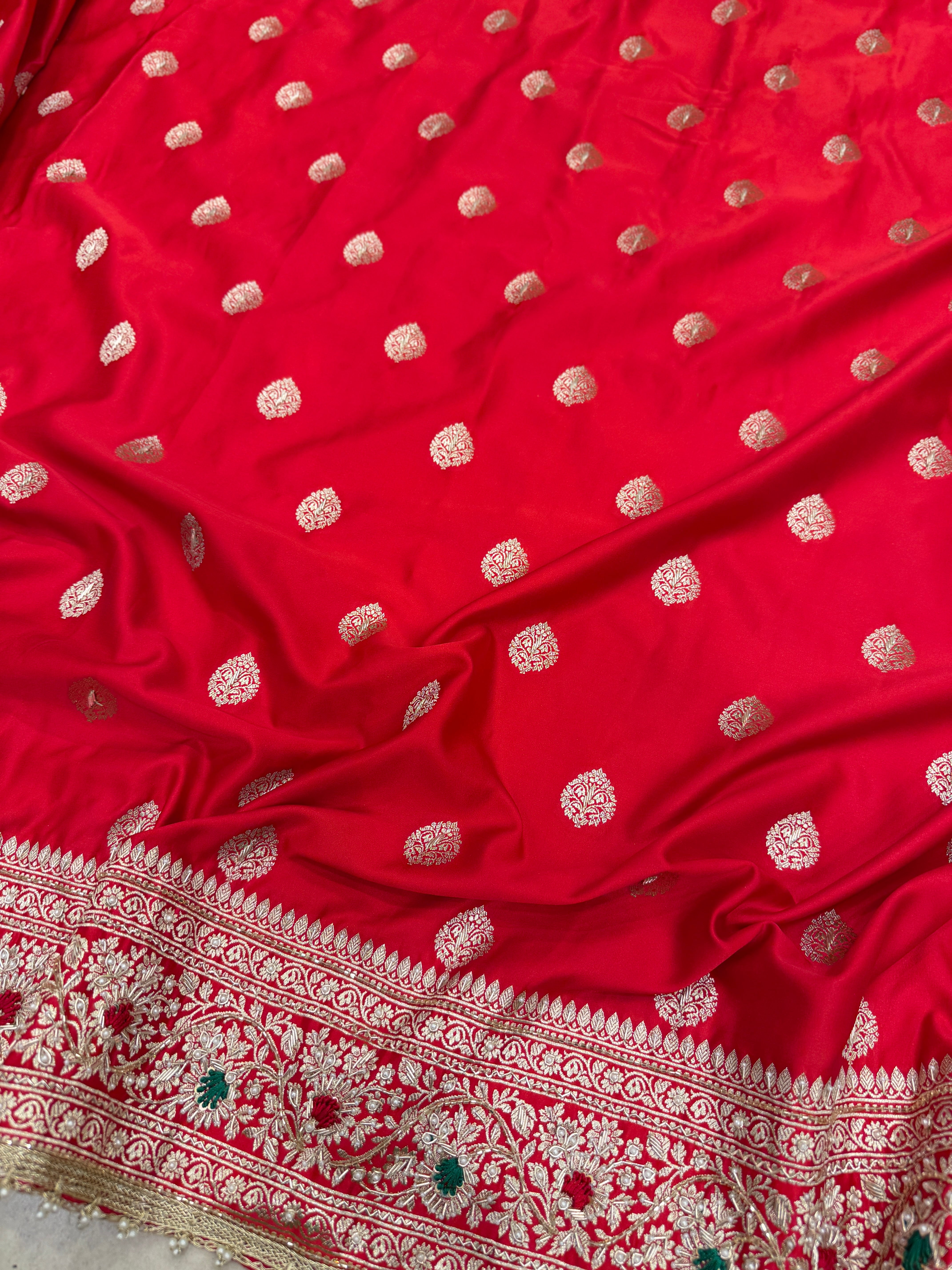 Red Banarasi Buttas Resham Zardosi Hand Embroidery Saree