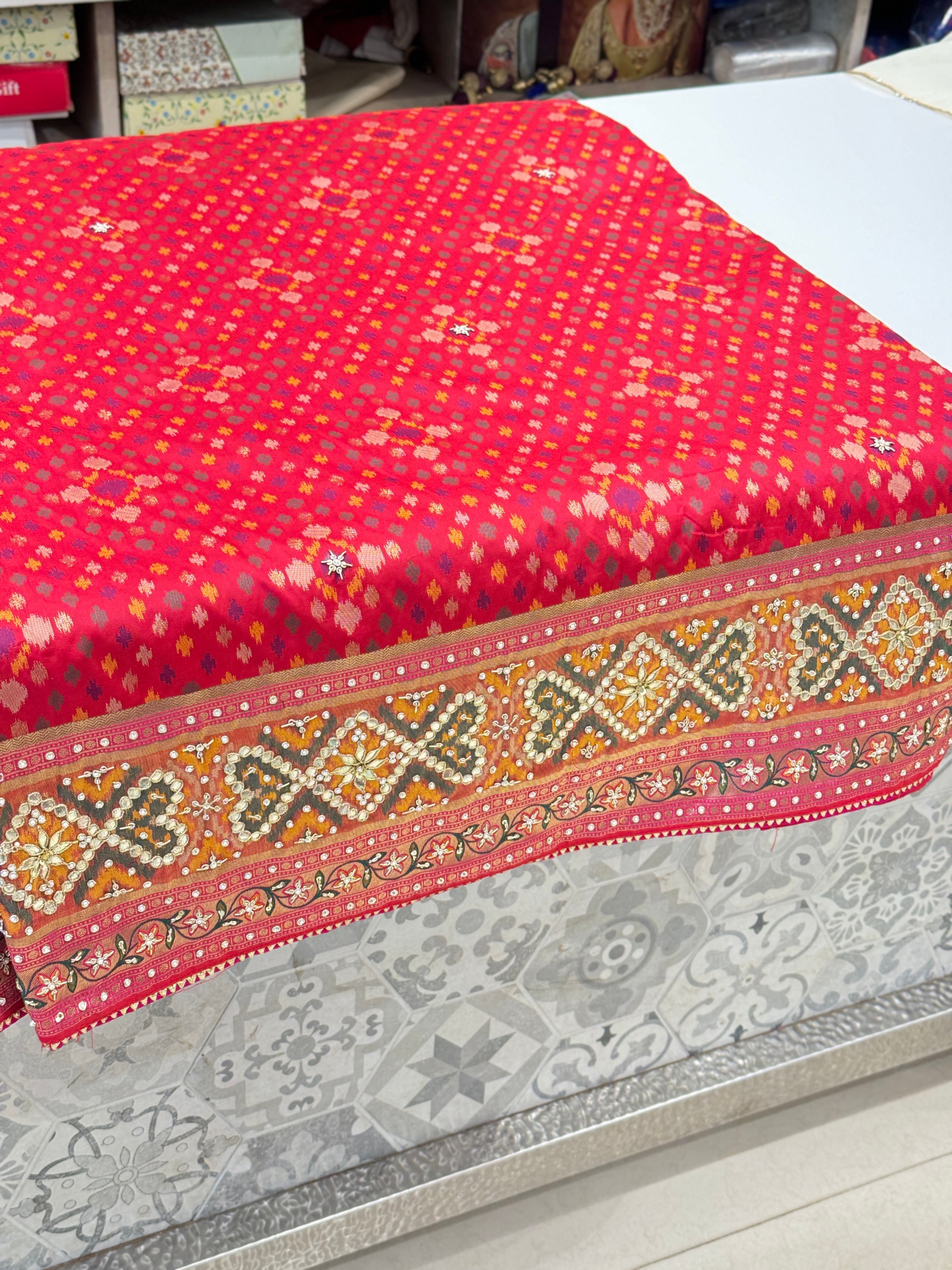 Red Patola Zardosi Gotapatti Dori Hand Emboidery Saree