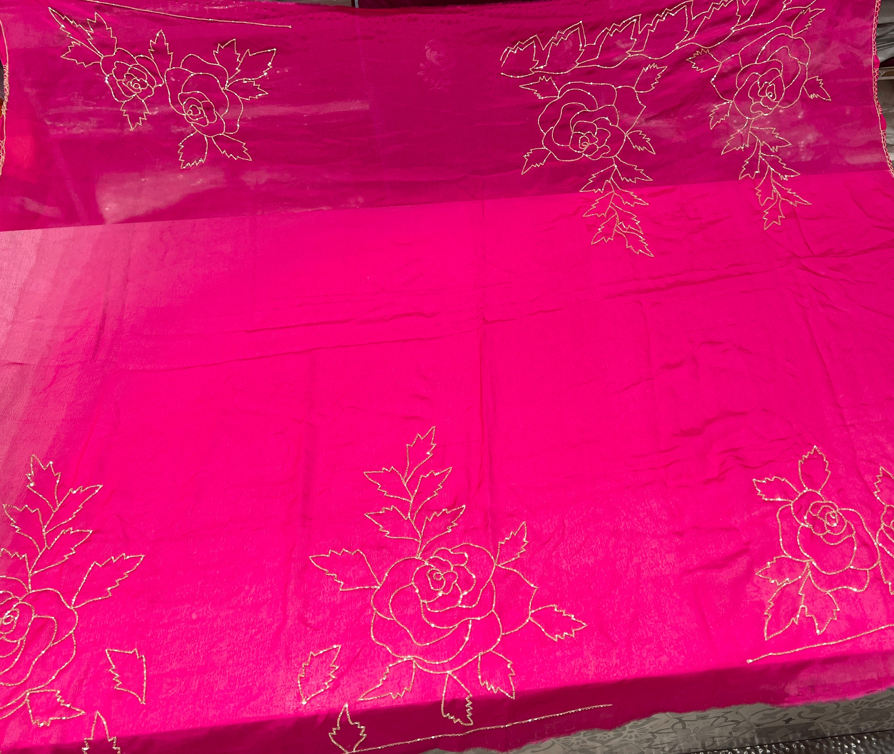 Rani Chiffon Rose Edit Saree Hand Embroidery
