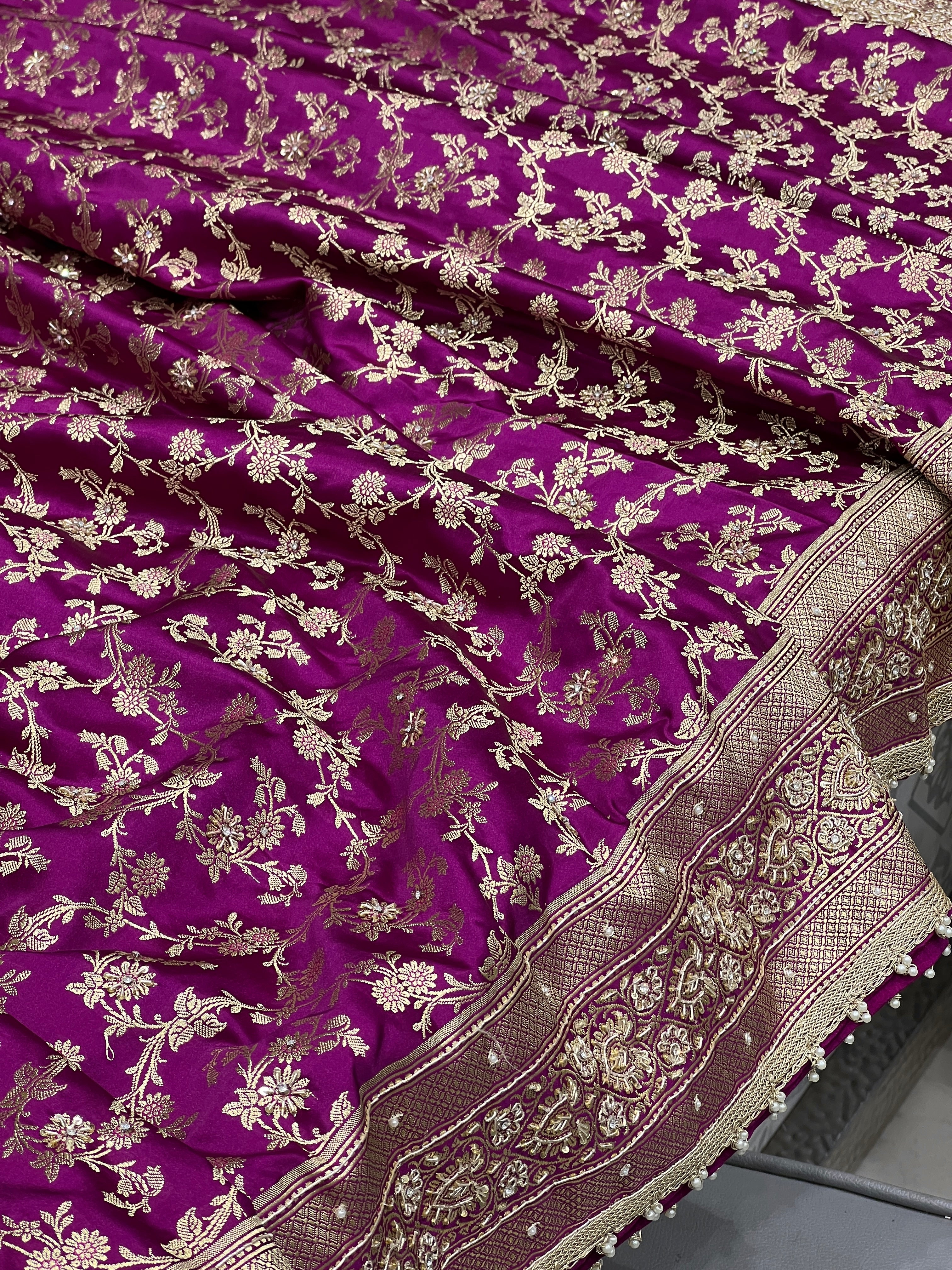 Violet Banarasi Small Jaal Hand Embroidery
