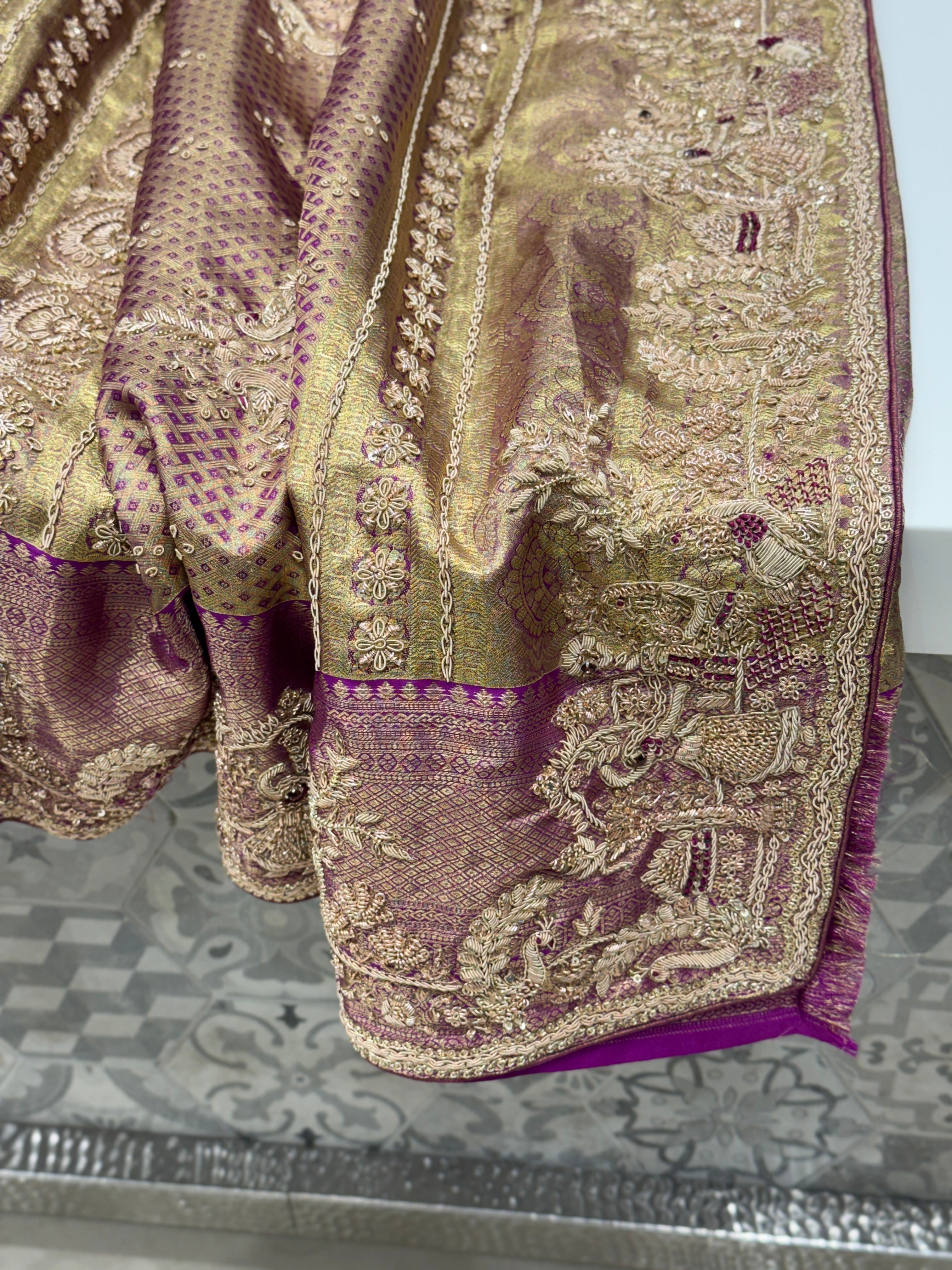 Purple Kanjivaram Doli Zardosi Hand Embroidery Saree