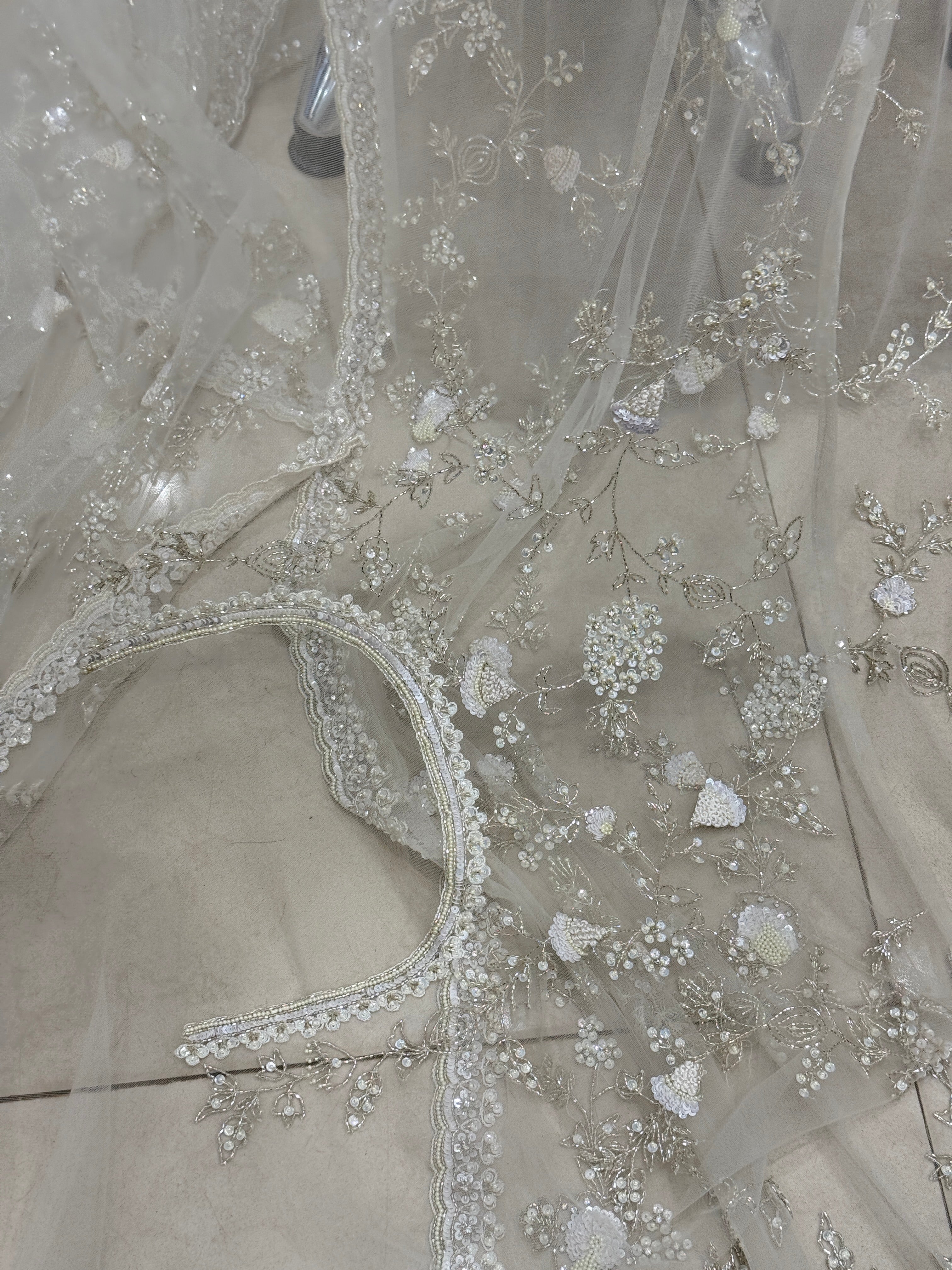 White Hand Embroidery Net Saree Sequin and Salli Embroidery