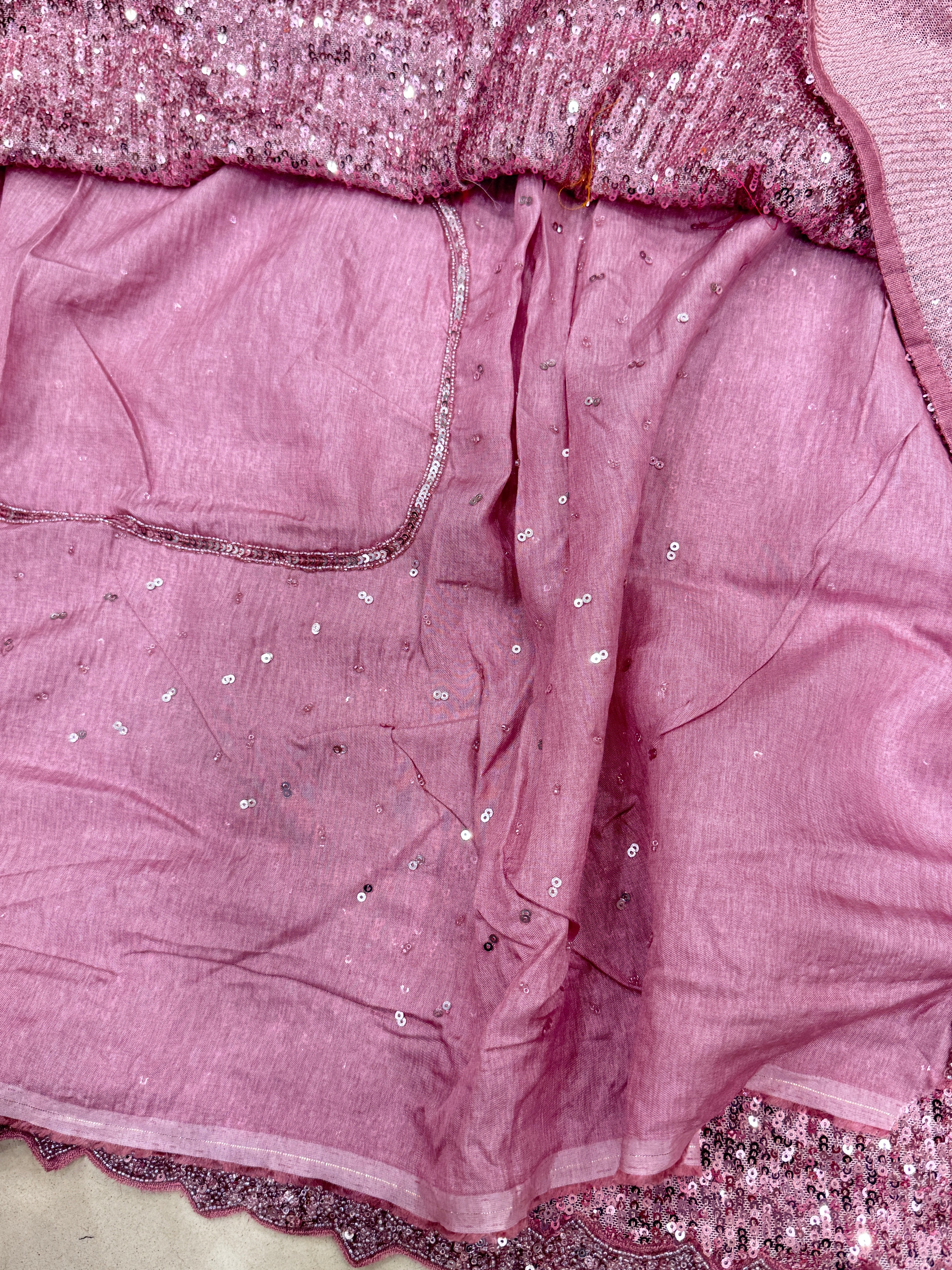 Pink Sequin Saree Hand Embroidery Border