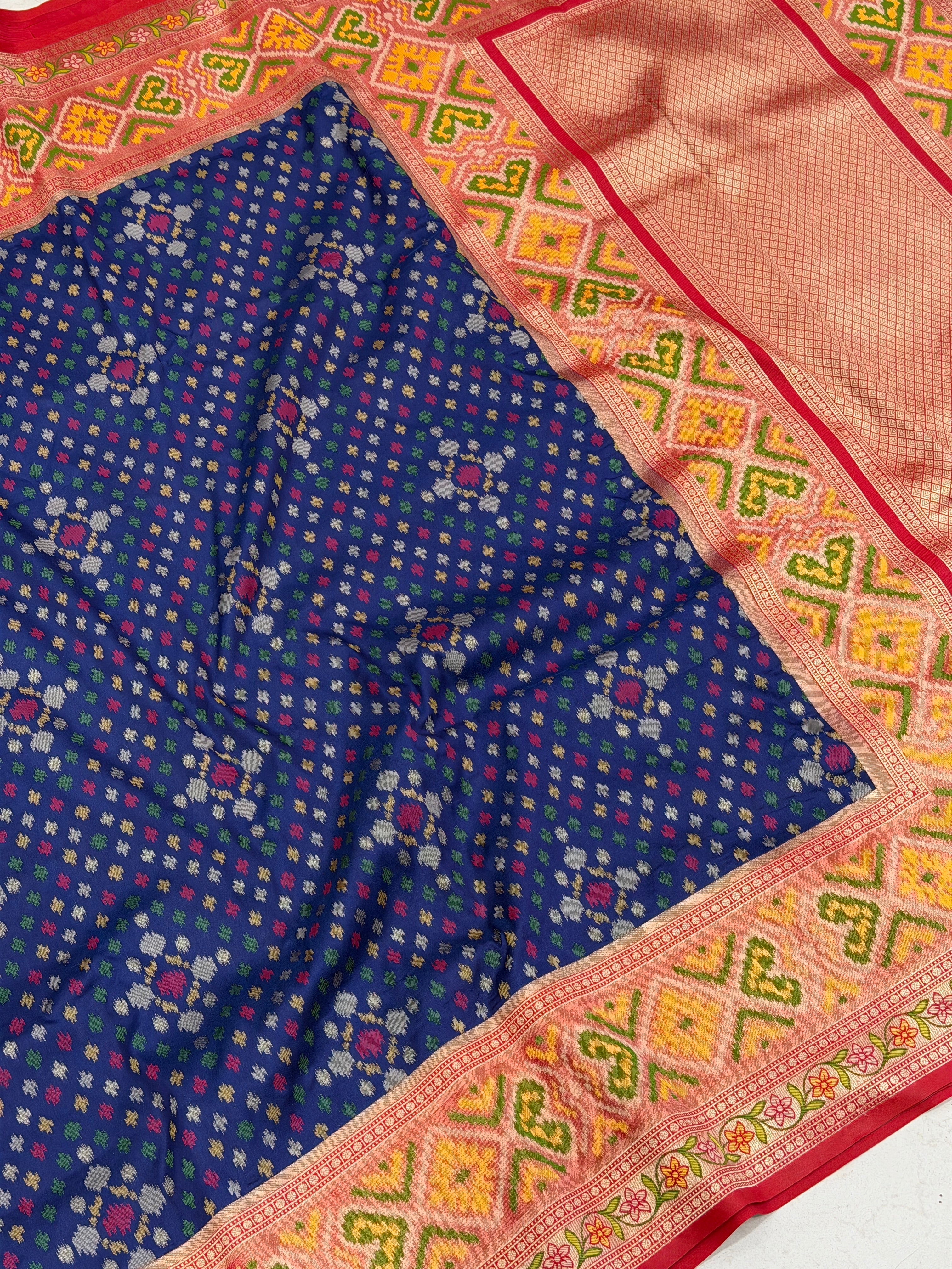 Blue Ikat Patola Banarasi Weaved Small Jaal Saree