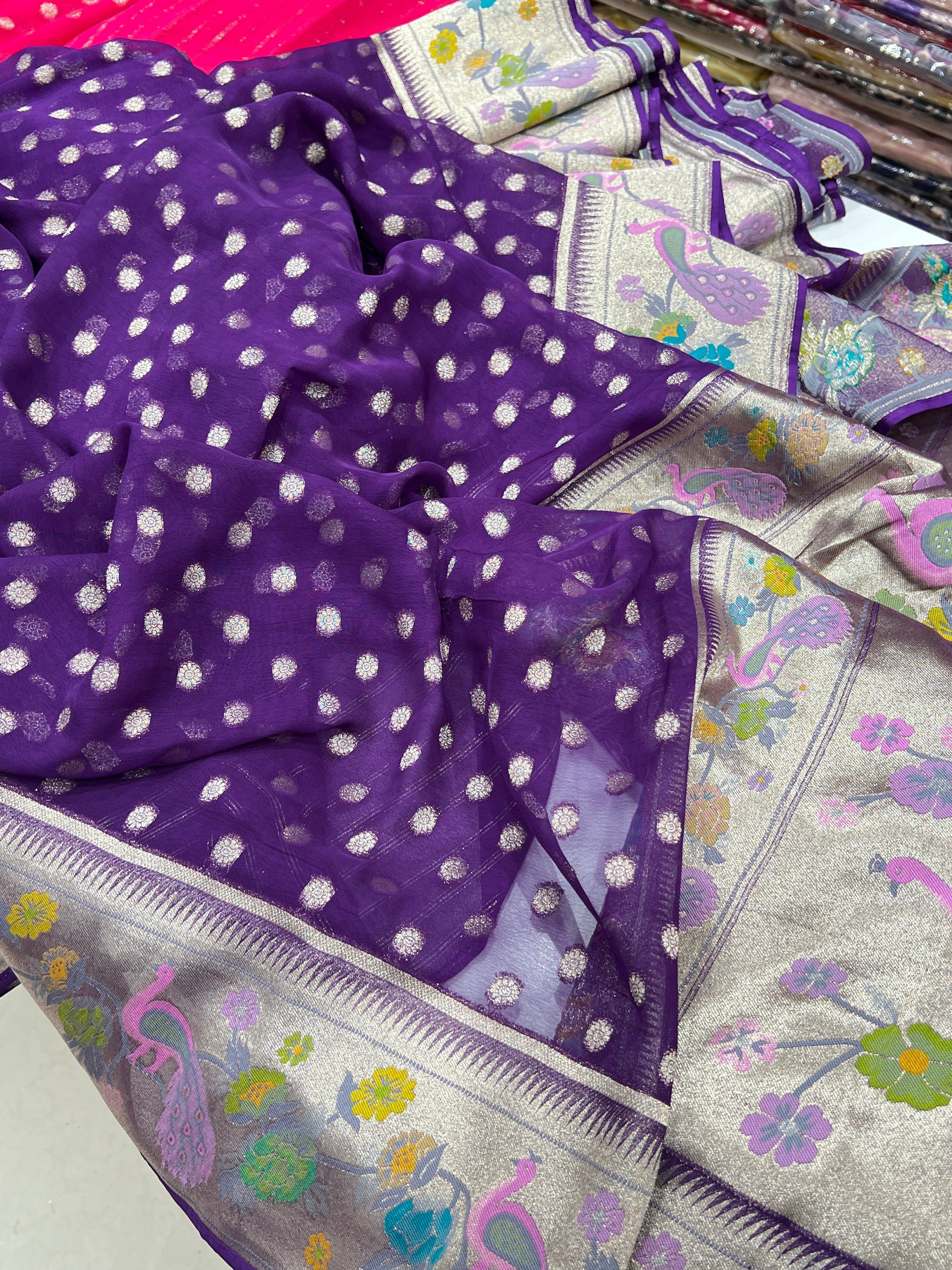 Violet Banaras Khaddi Georgette Paithani
