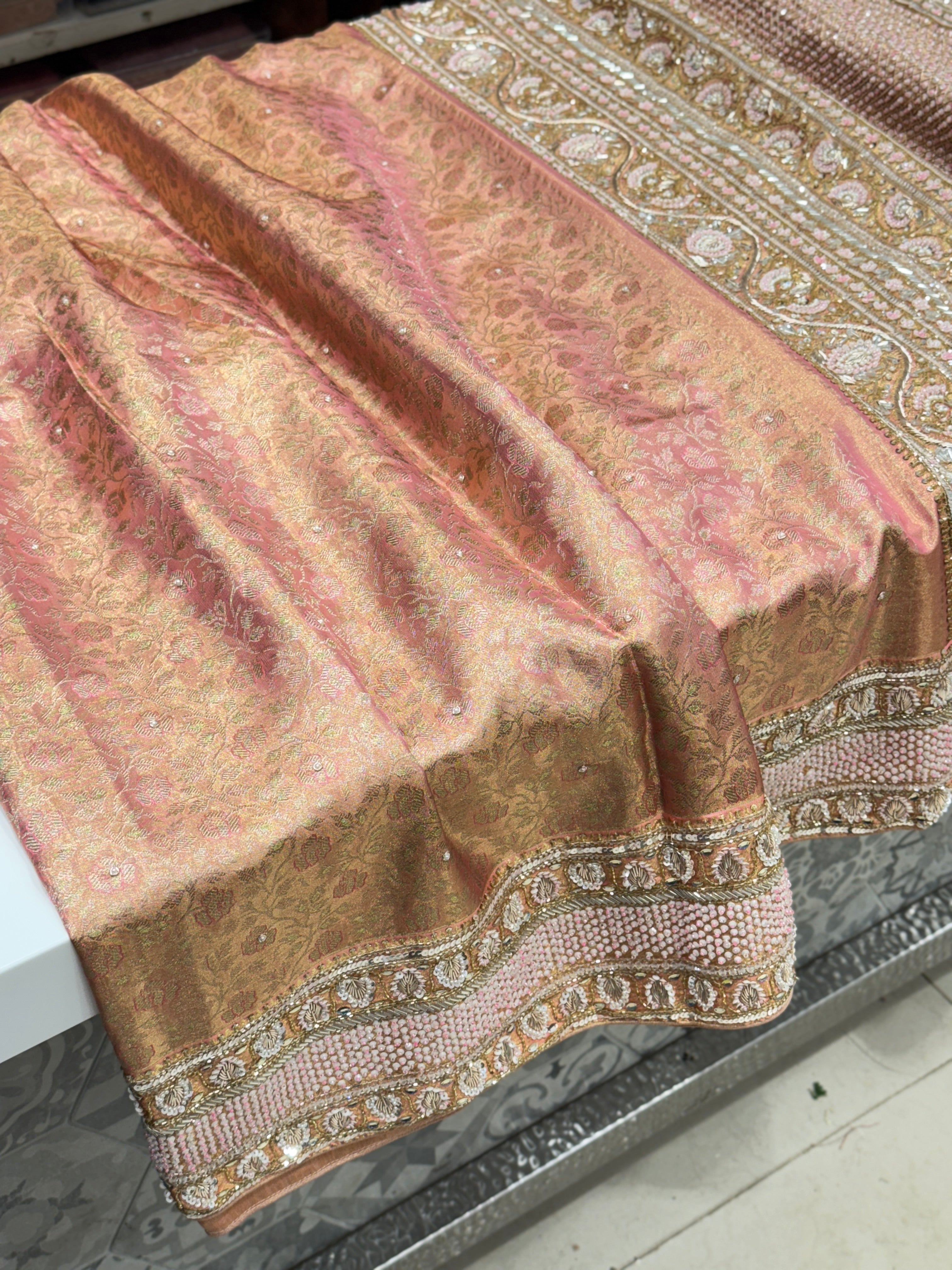 Pink Jaal Tissue Kanjivaram Hand Embroidery Saree