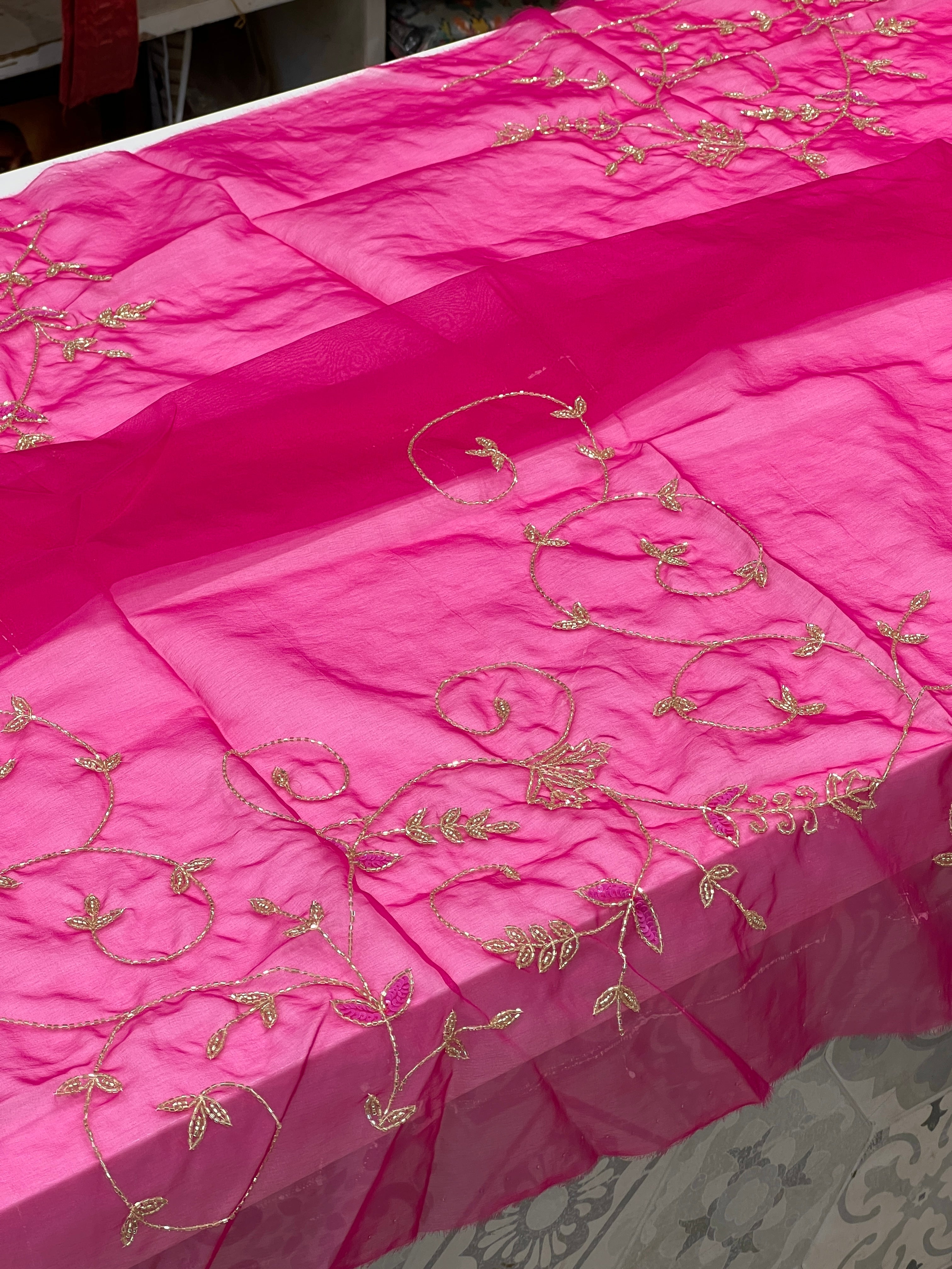 Rani Organza Hand Embroidery Jaal Saree