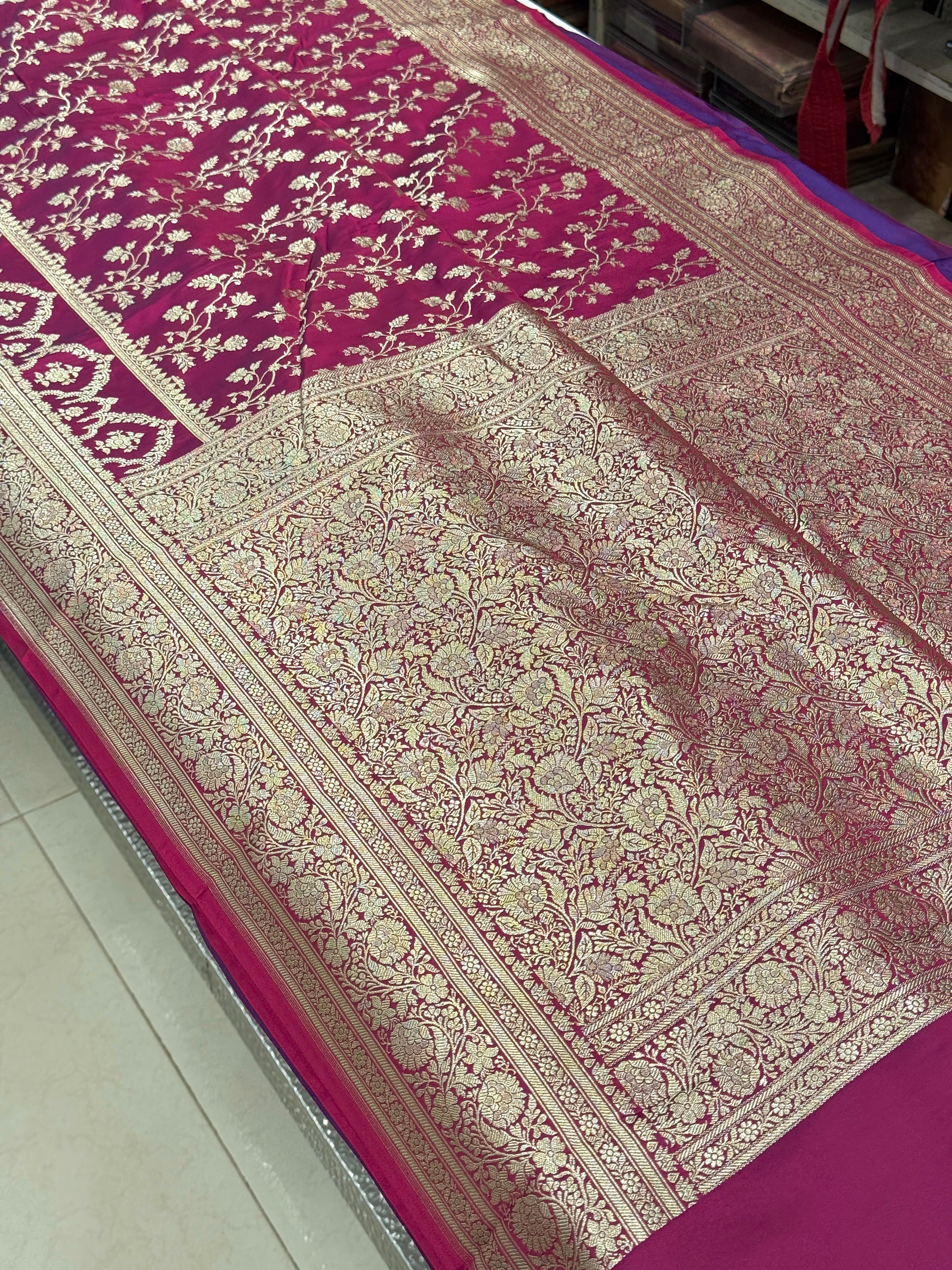 Wine Banarasi Silk Crown Border Saree