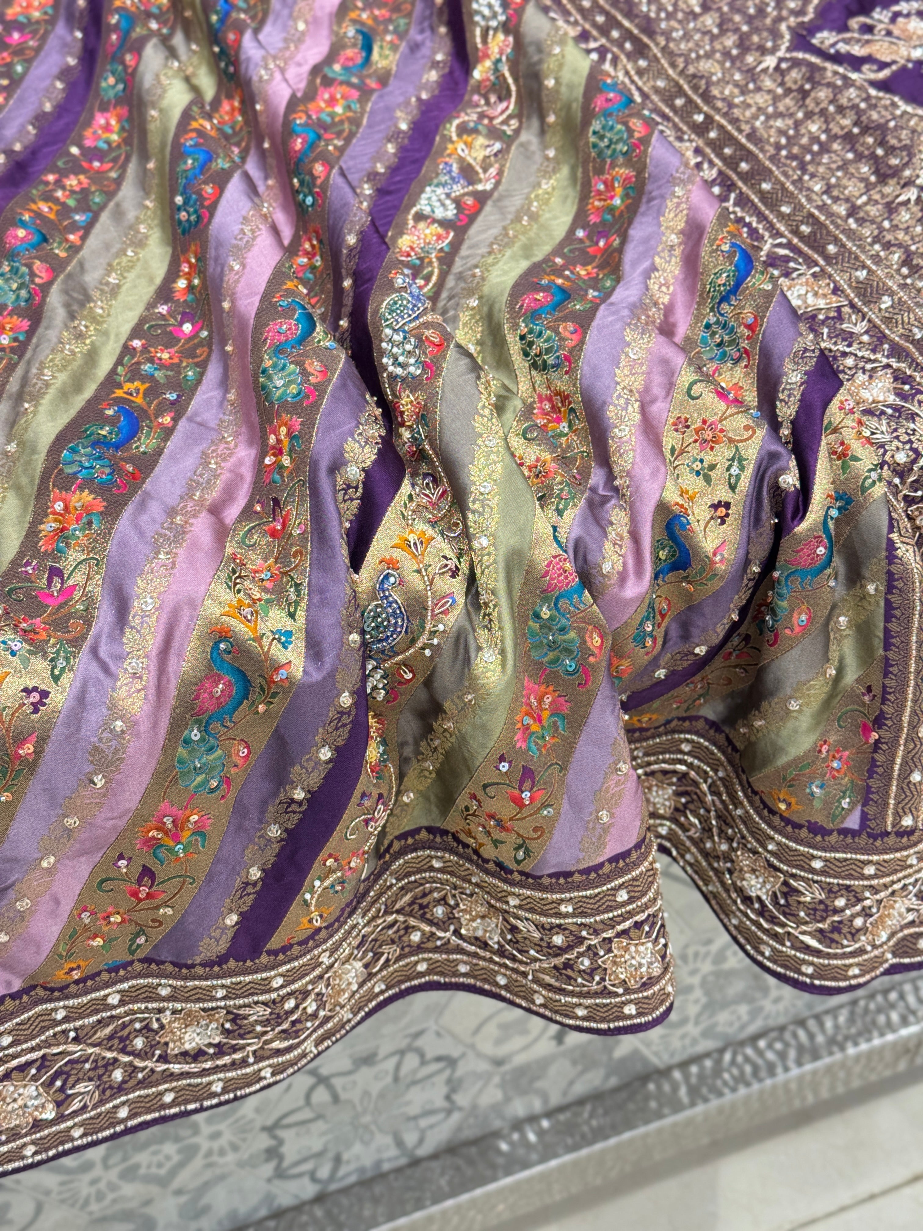 Violet Khushi Kapoor Inspired Banarasi Modal Rangkat Embroidery Saree