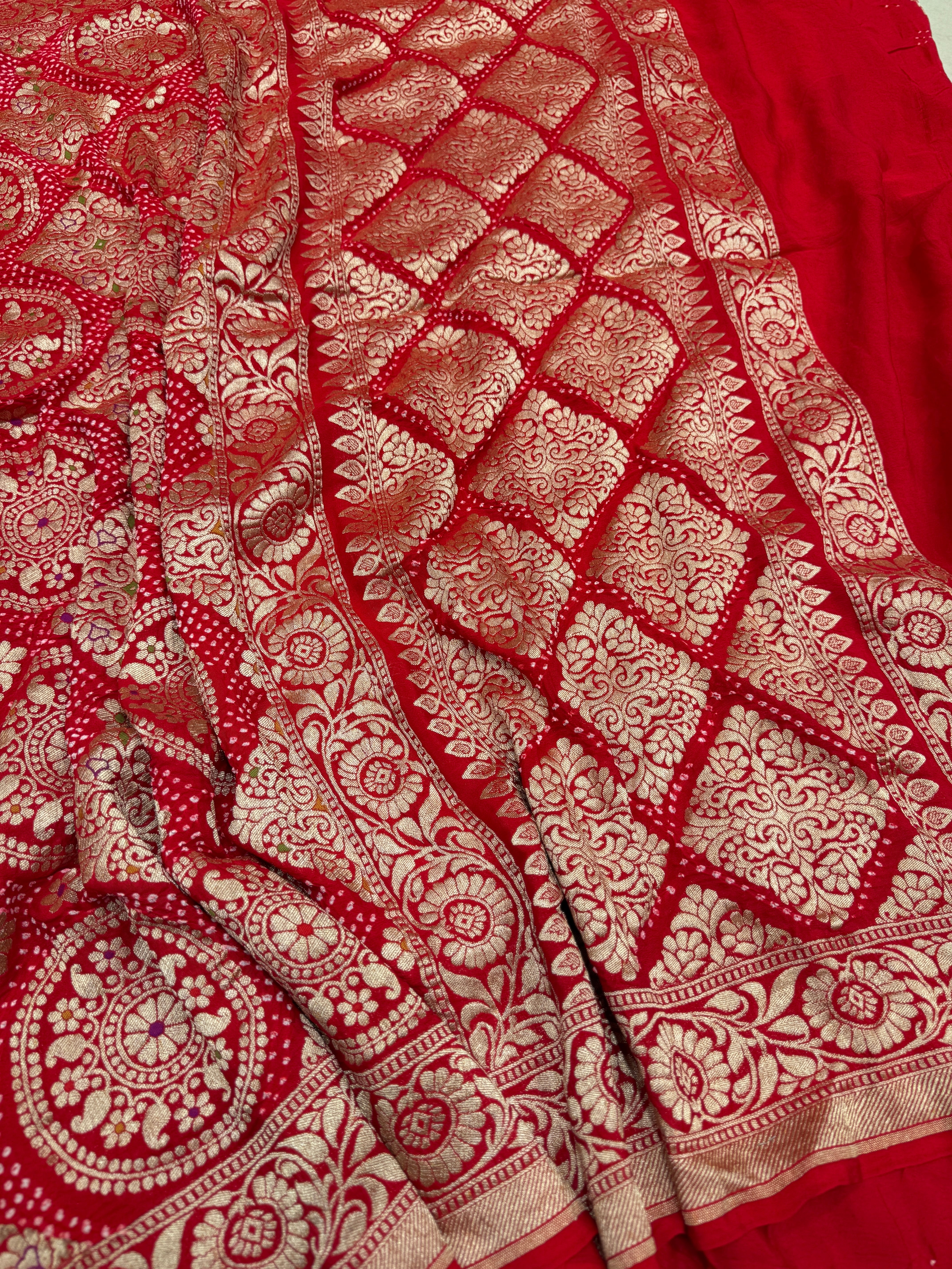 Red Rai Bandhej Georgette Bandhini Saree