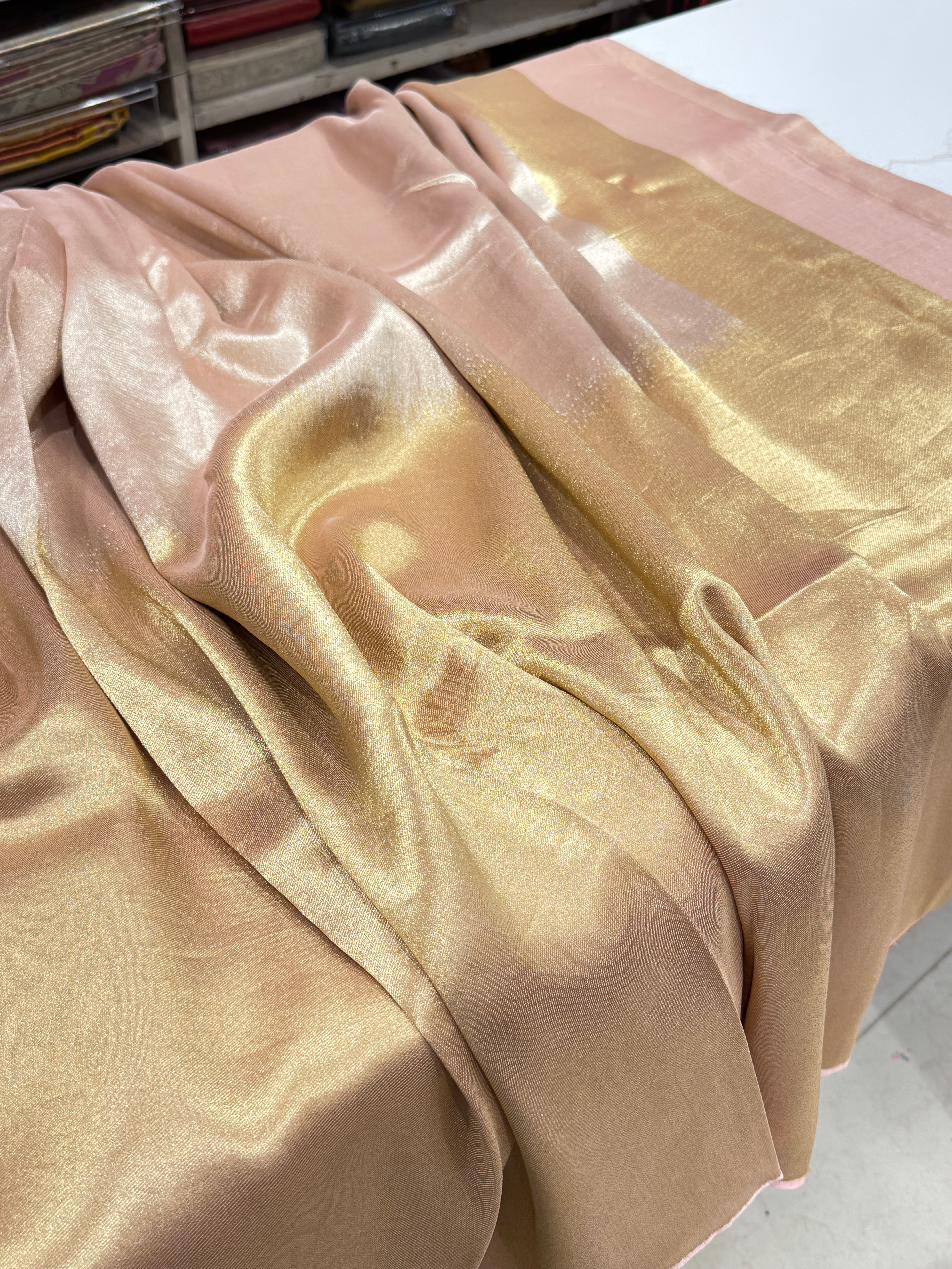Light Pink Gold Silver Half Half Contemporary Banarasi Tissue Silk Saree