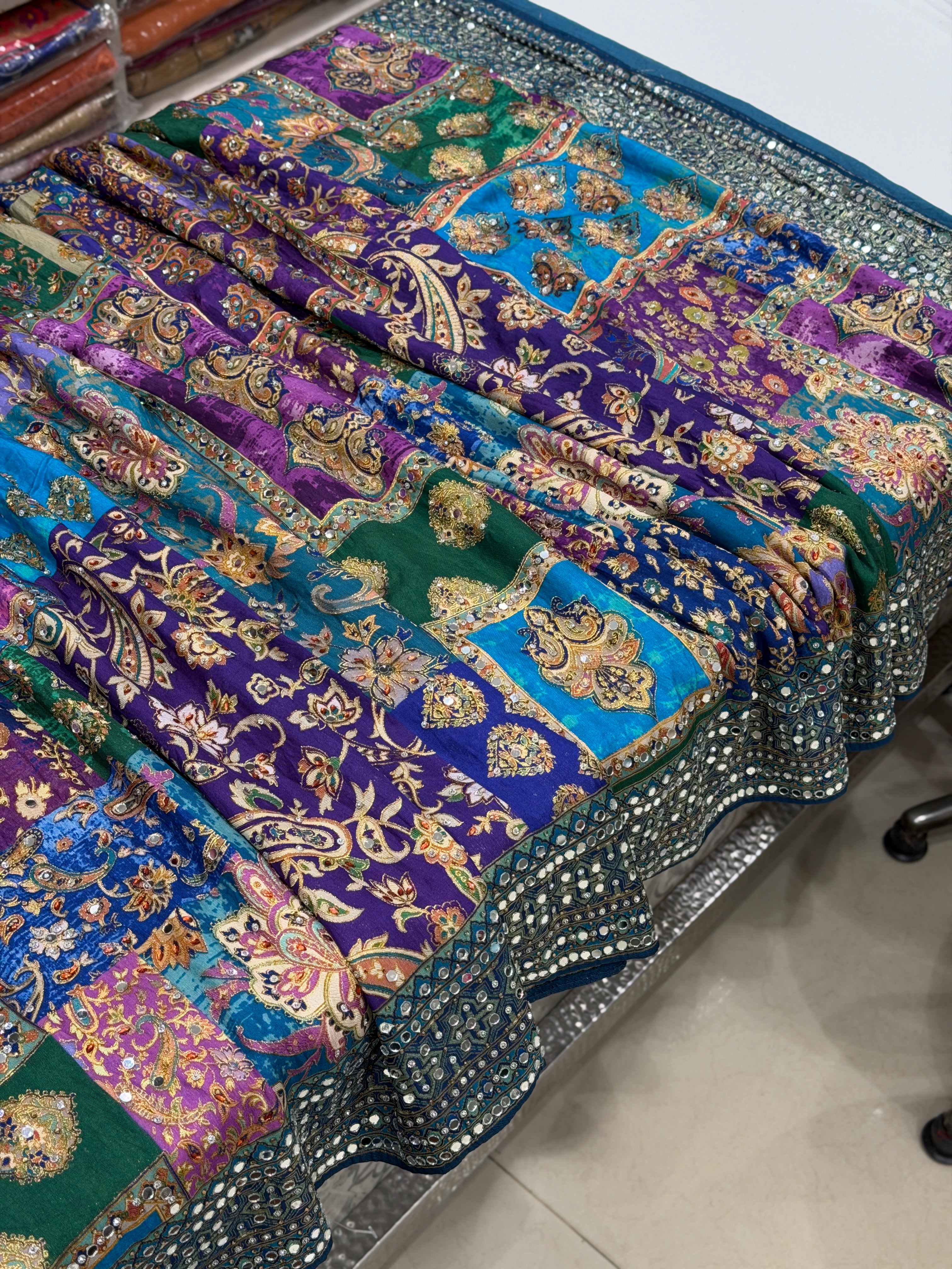 Violet TT Inspired Munga Silk Real Mirror Hand Embroidery Saree