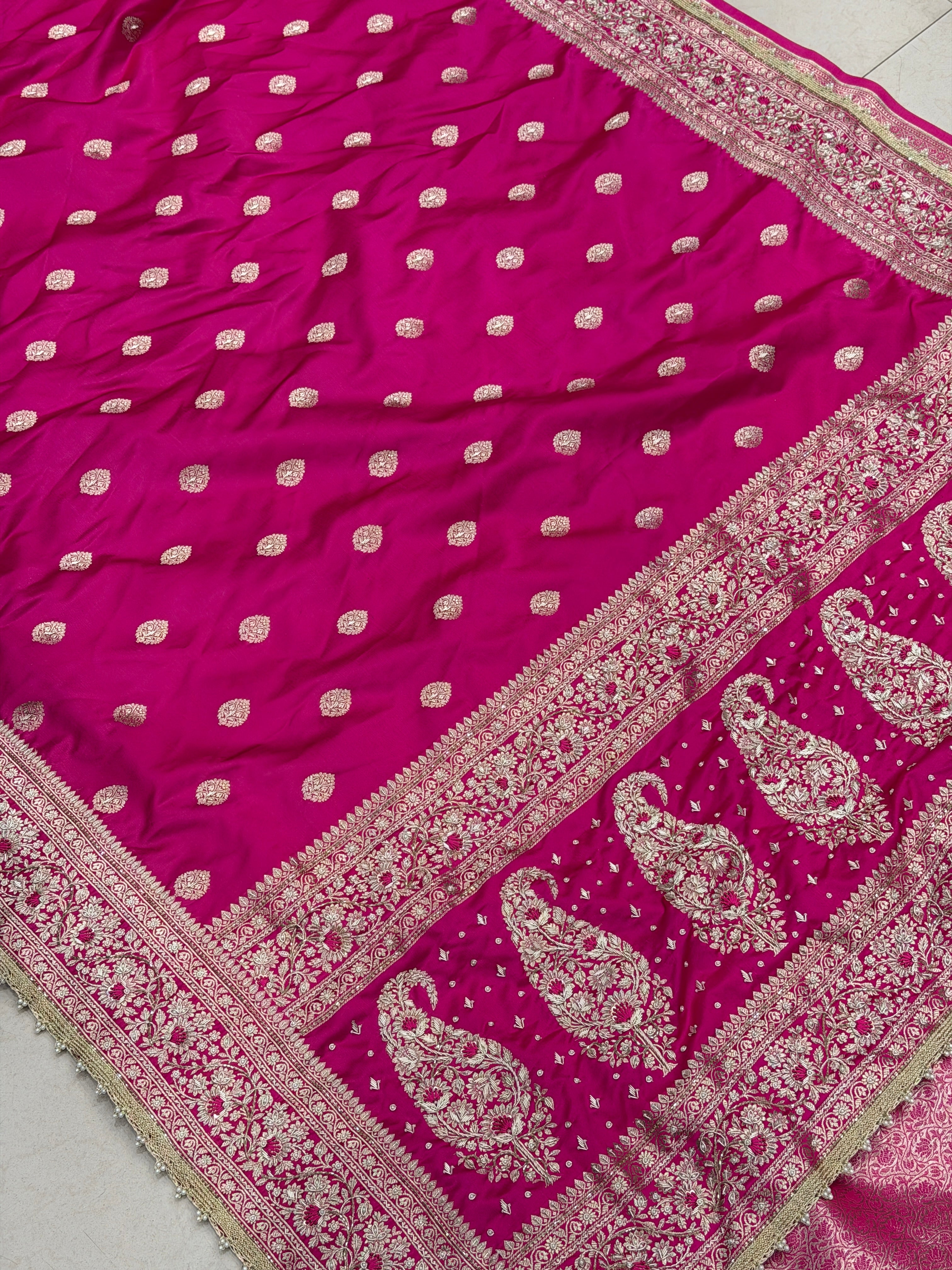 Rani Banarasi Buttas Resham Zardosi Hand Embroidery Saree