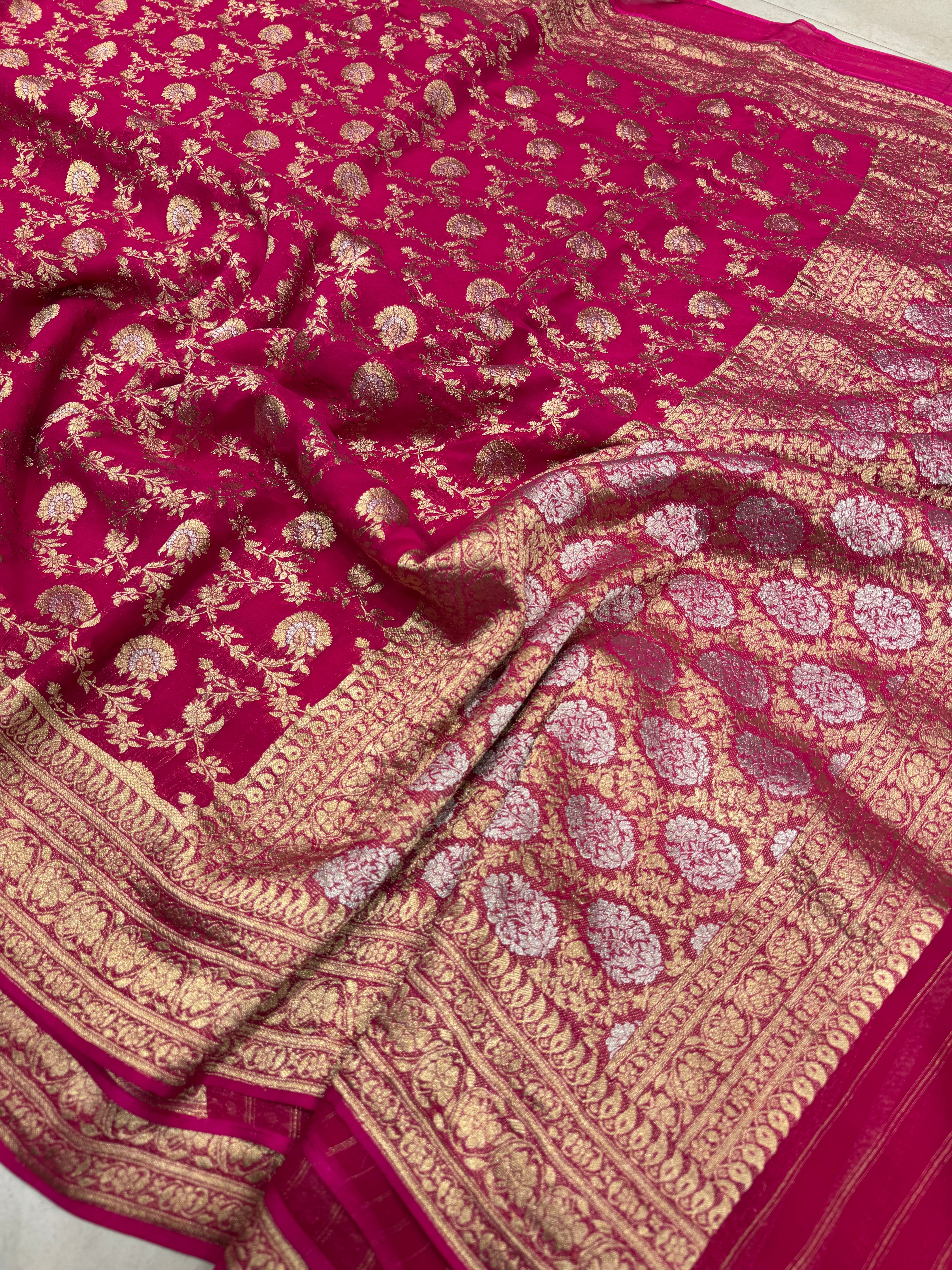 Rani Banarasi Georgette Golden Jaal Saree