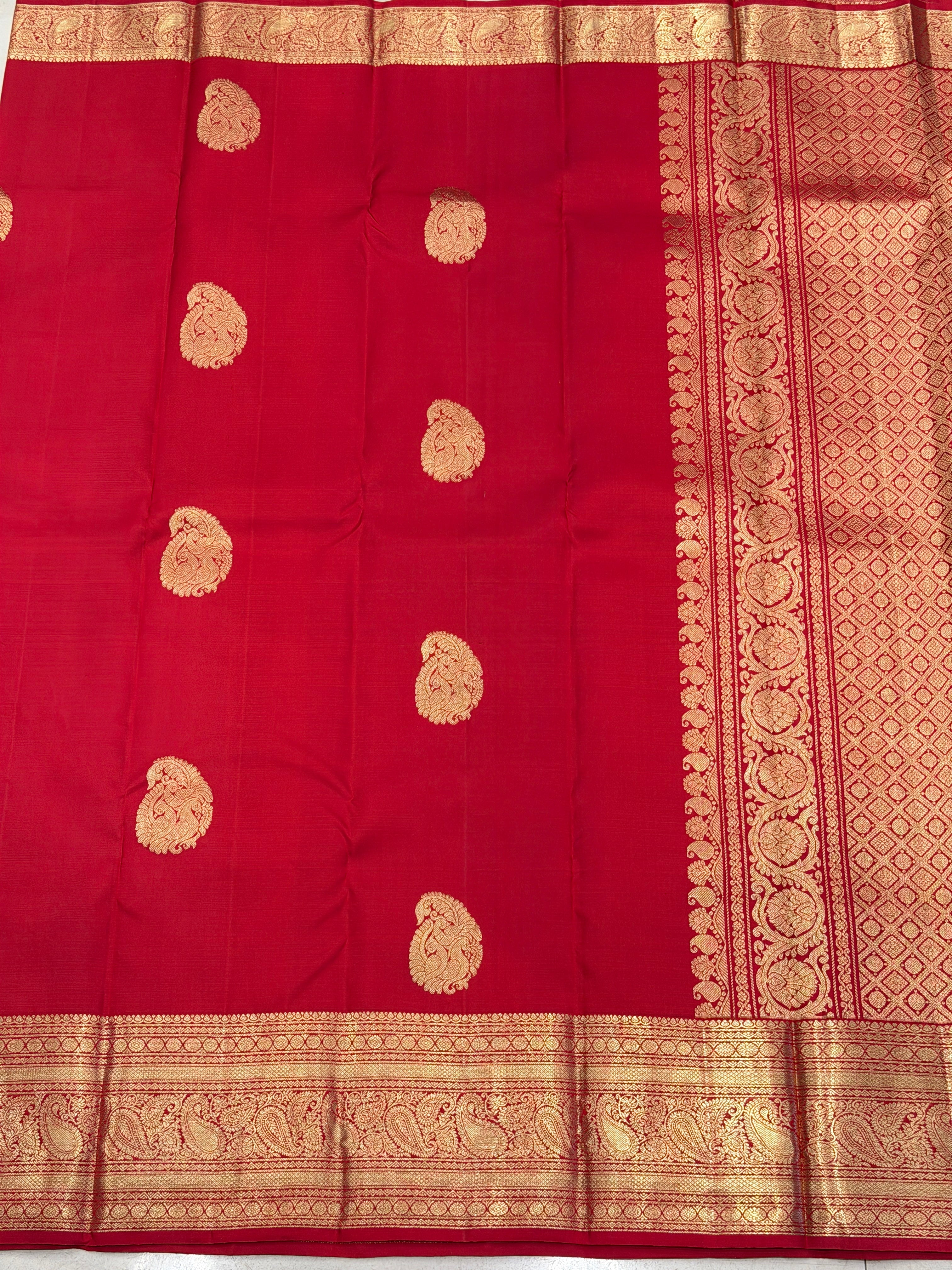 Red Peacock Motif Handloom Pure Silk Kanjivaram Saree