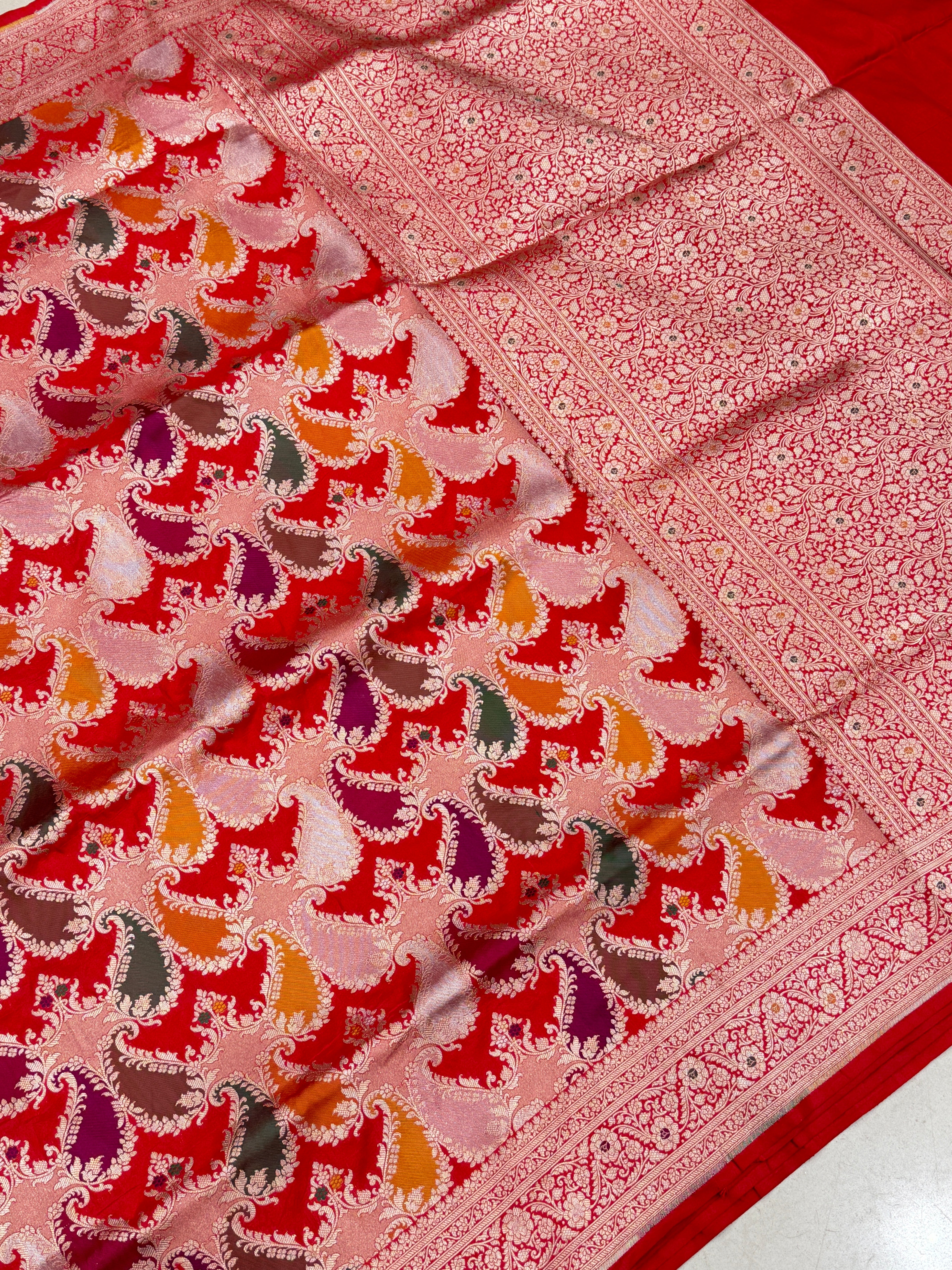 Red Rani Banarasi Rangkat Handloom Katan Silk Saree