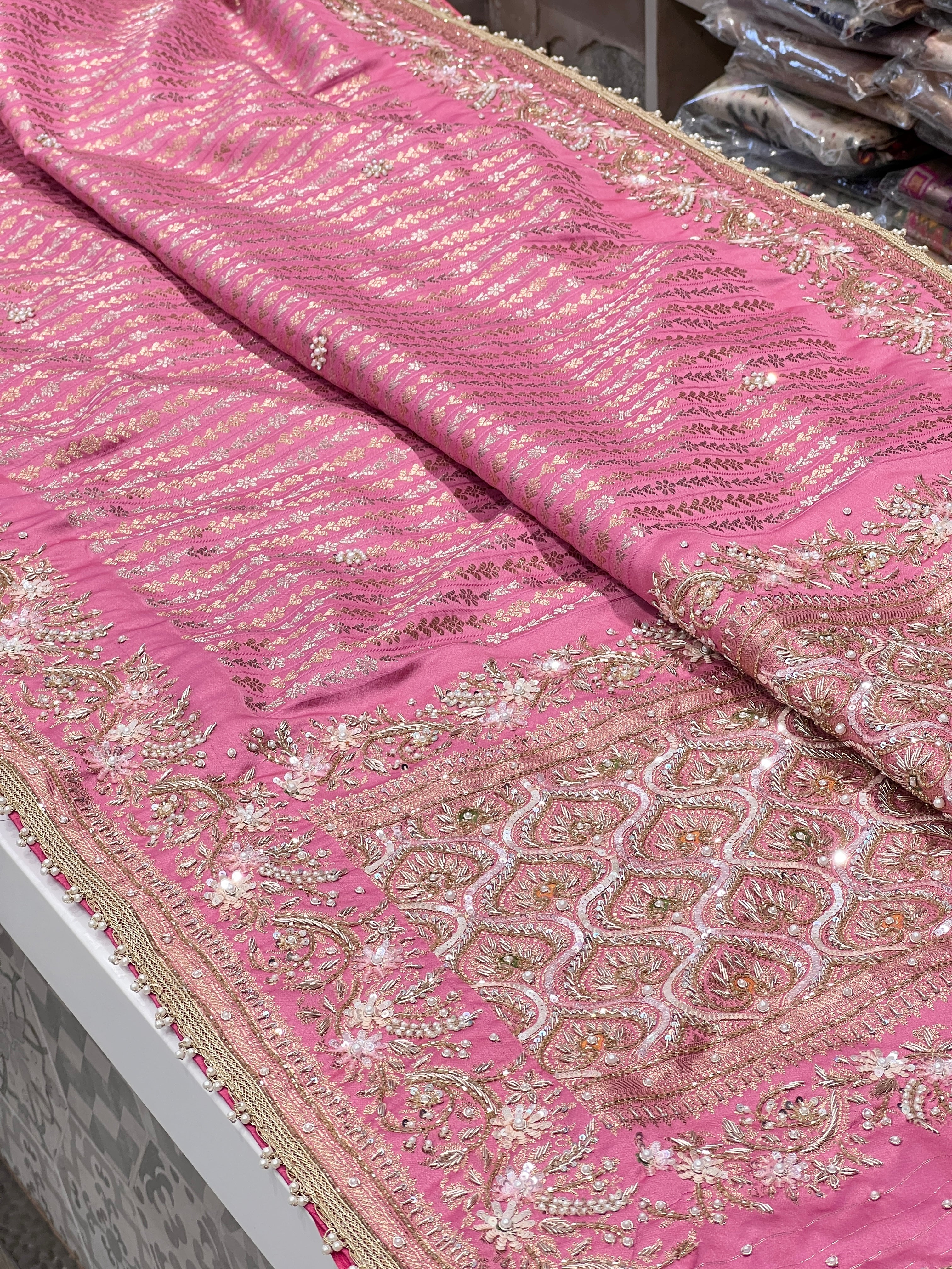 Pink Silk Banarasi Hand Embroidery Saree