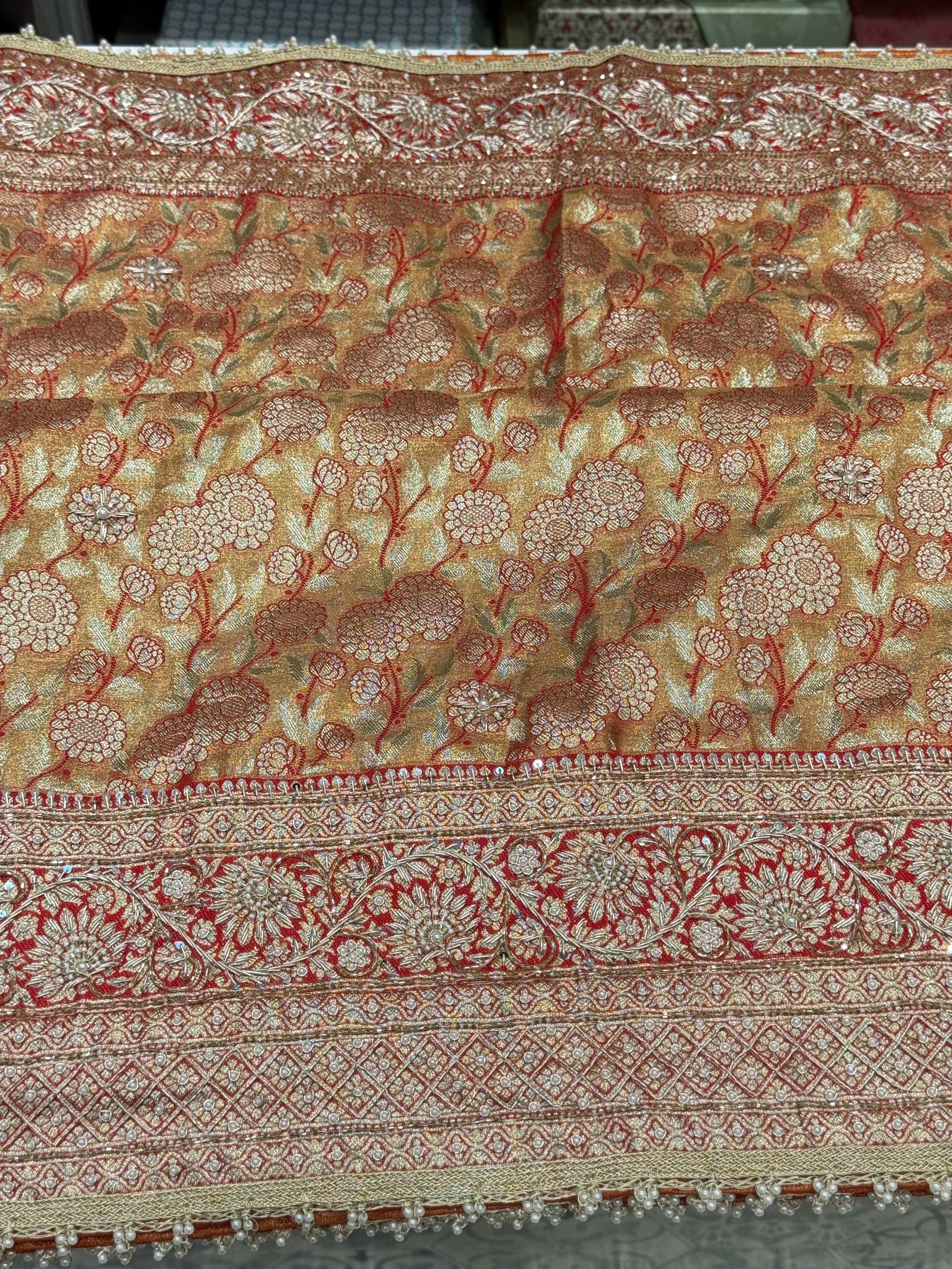 Red Tissue Kanjivaram Zardosi Embroidery Saree