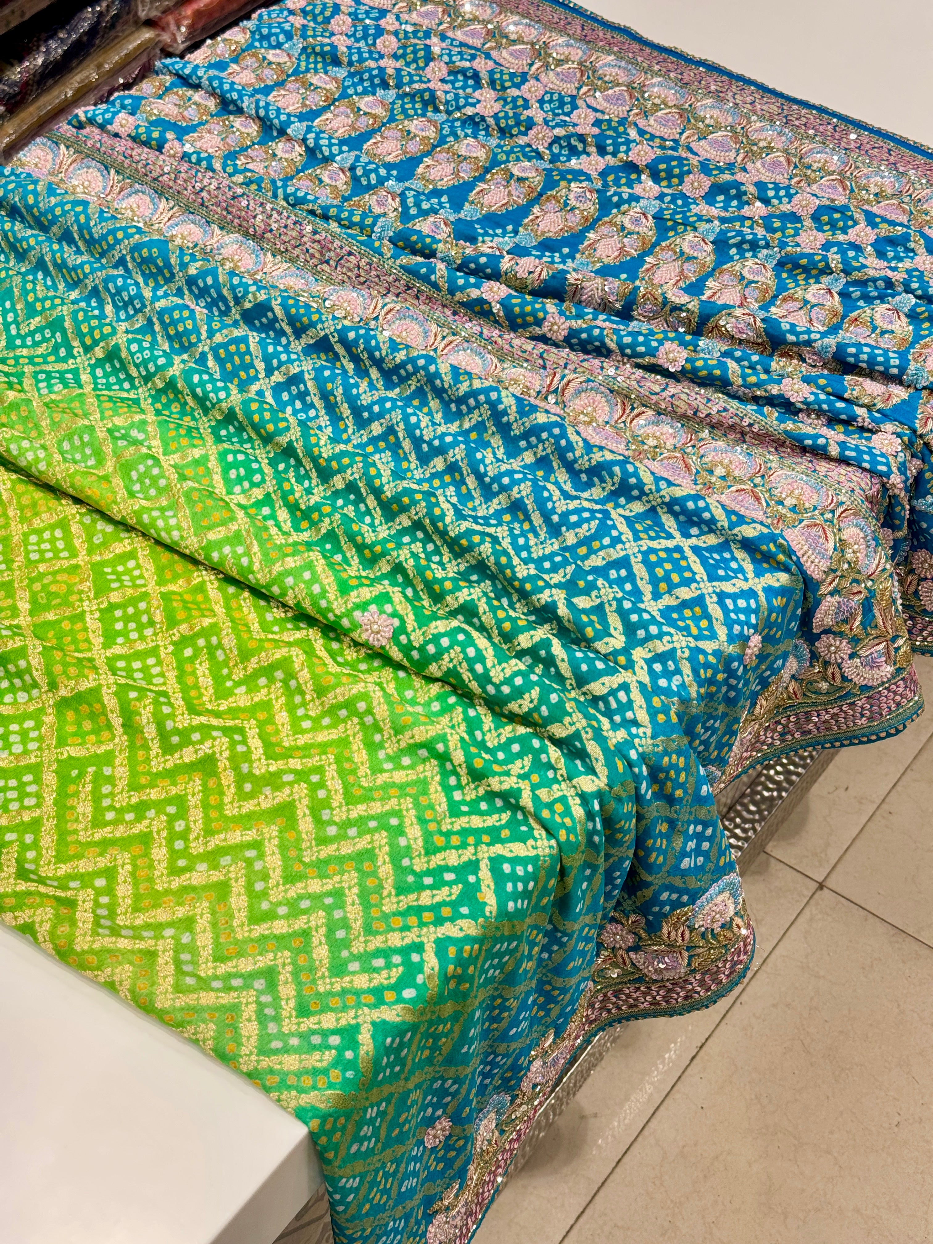 Jhanvi Kapoor Inspire Bandhej Hand Embroidery Saree