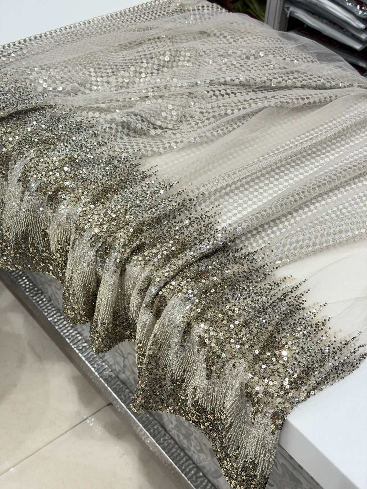 Silver Cutwork Half Half Hand Embroidery Concept Saree