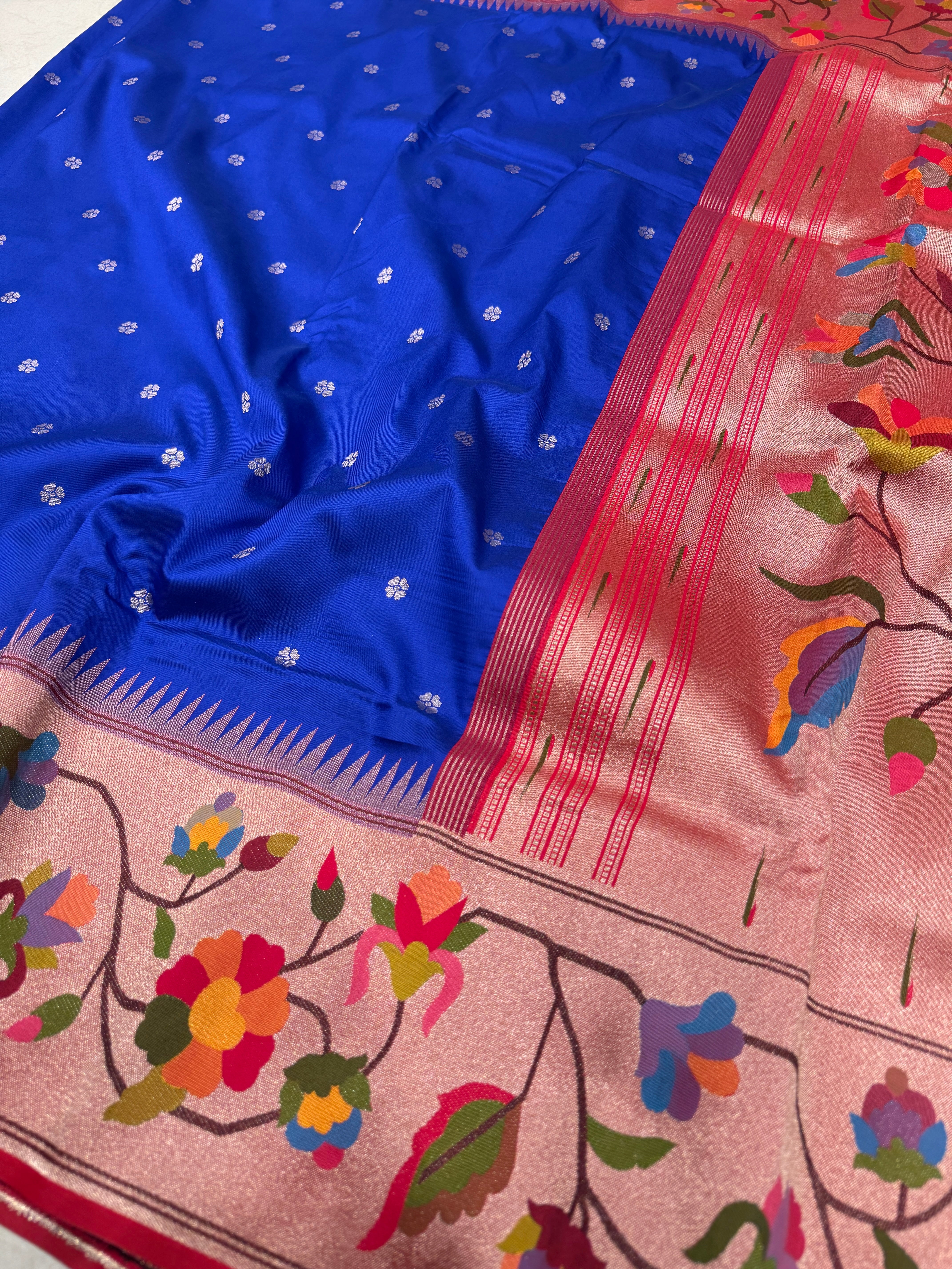 Royal Blue Floral Border Paithani Silk Saree