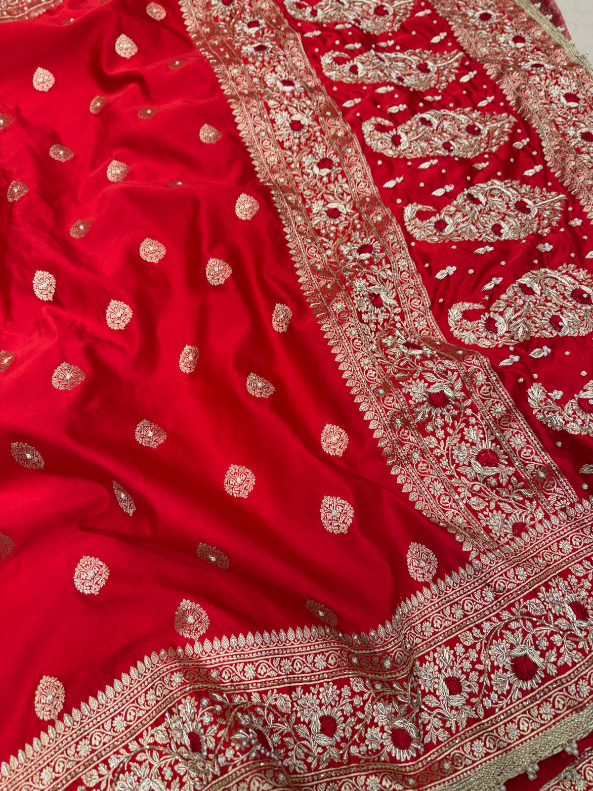Red Banarasi Silk Butti Resham Hand Embroidery Saree