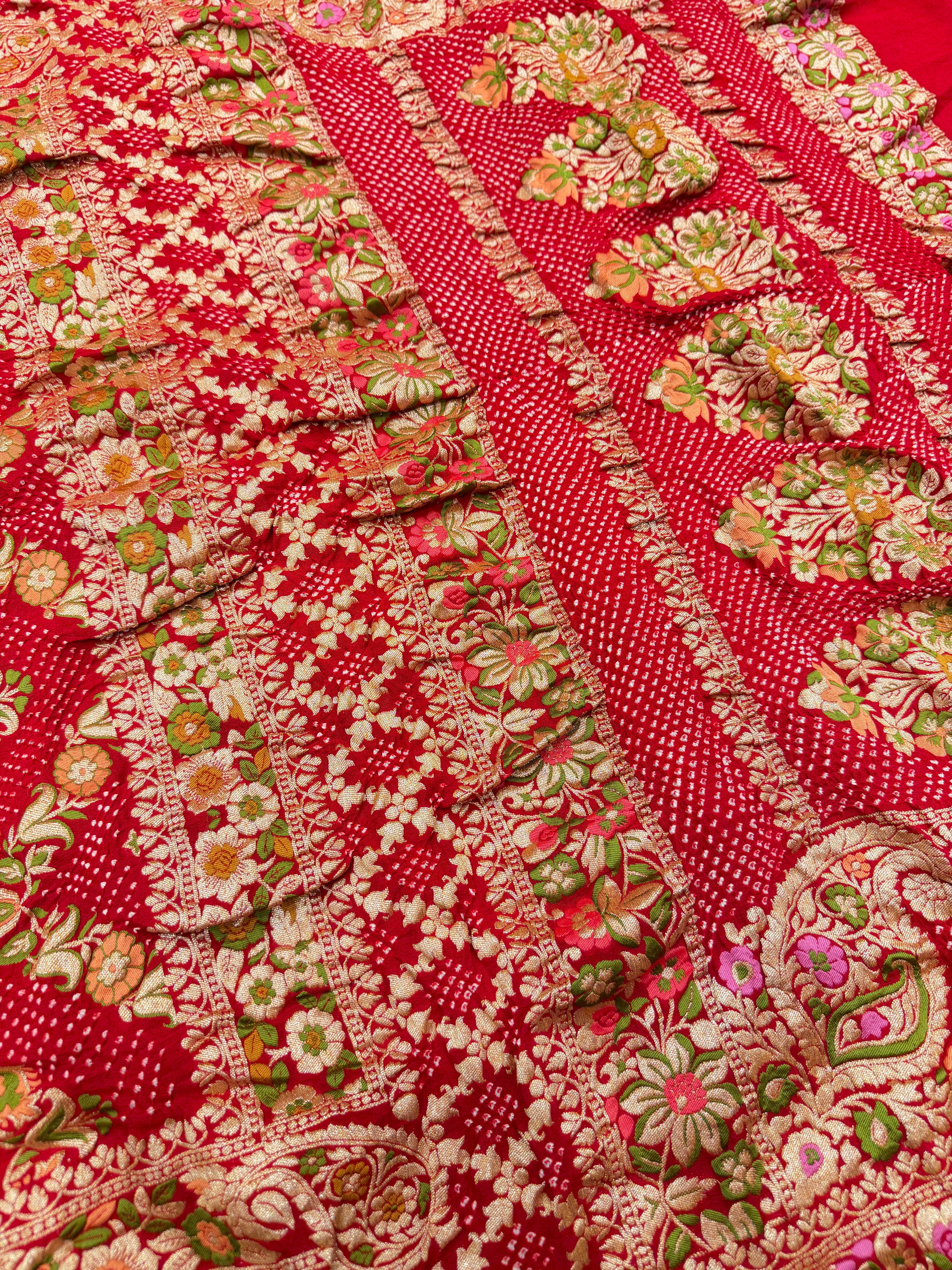 Red Floral Meenakari Georgette Rai Bandhej Saree