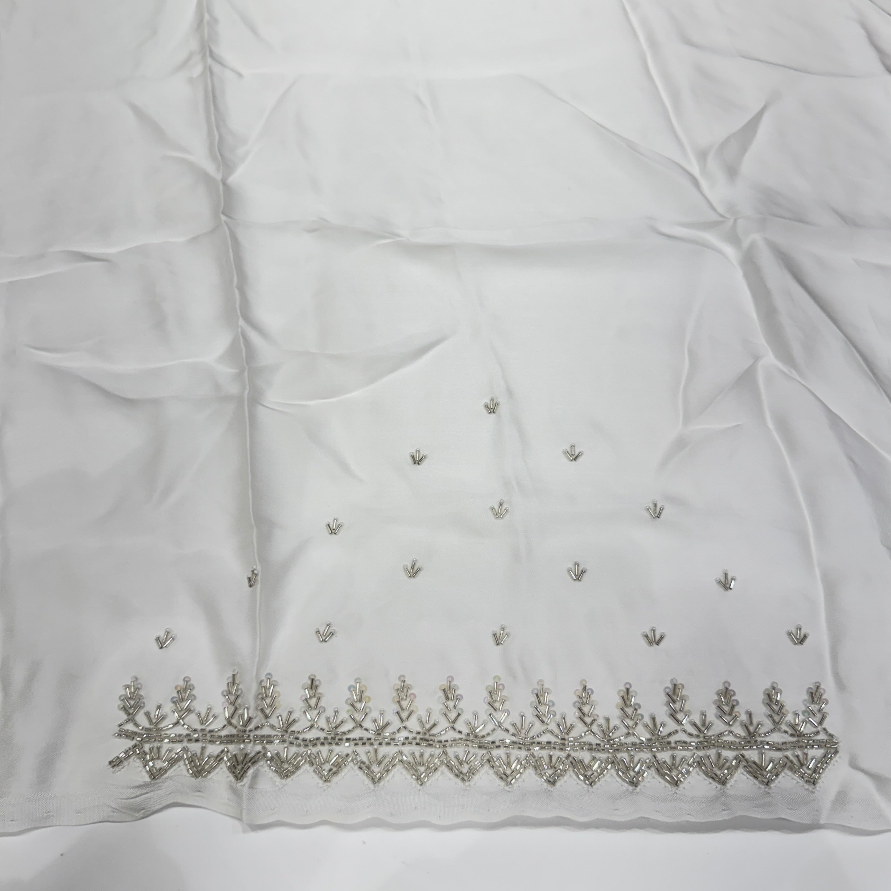 White Satin Hand Embroidery Blouse Piece