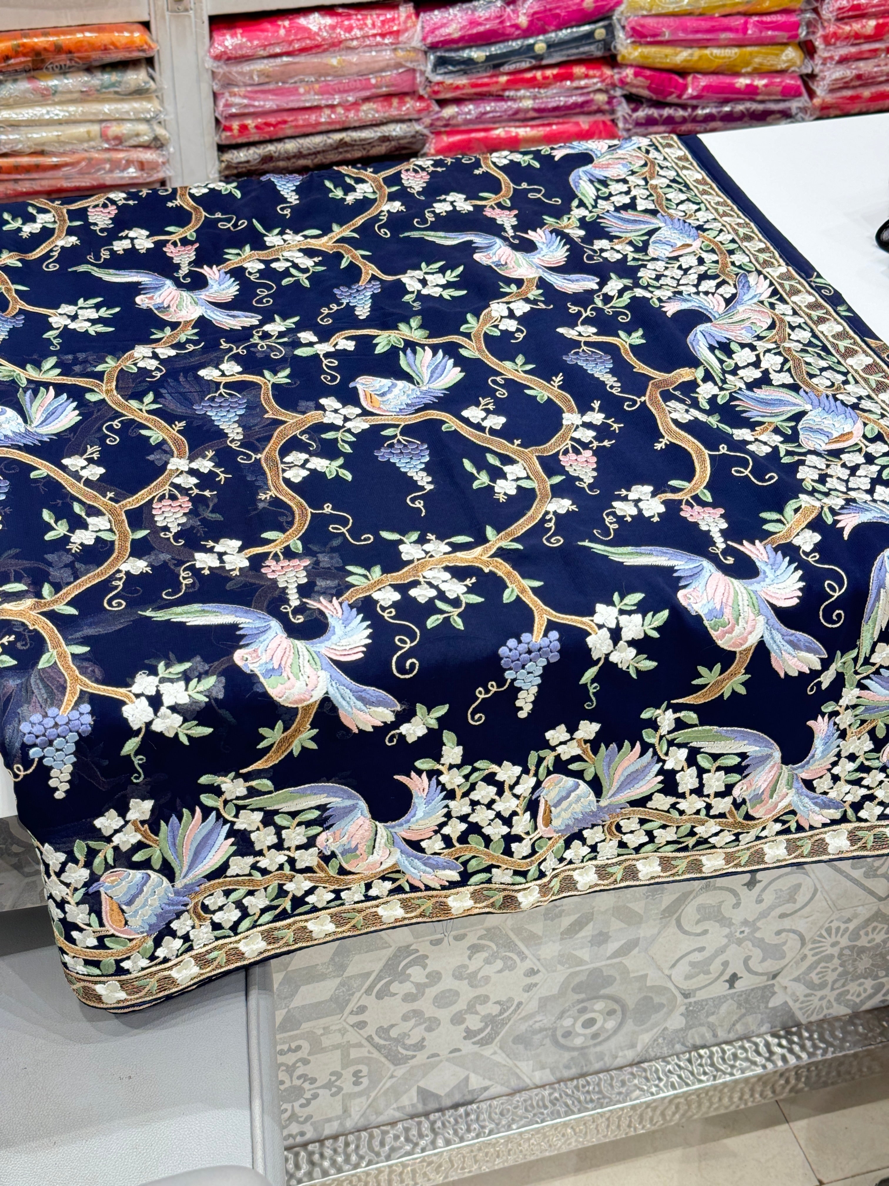 Blue Georgette Chakla Chakli Parsi Gara Saree