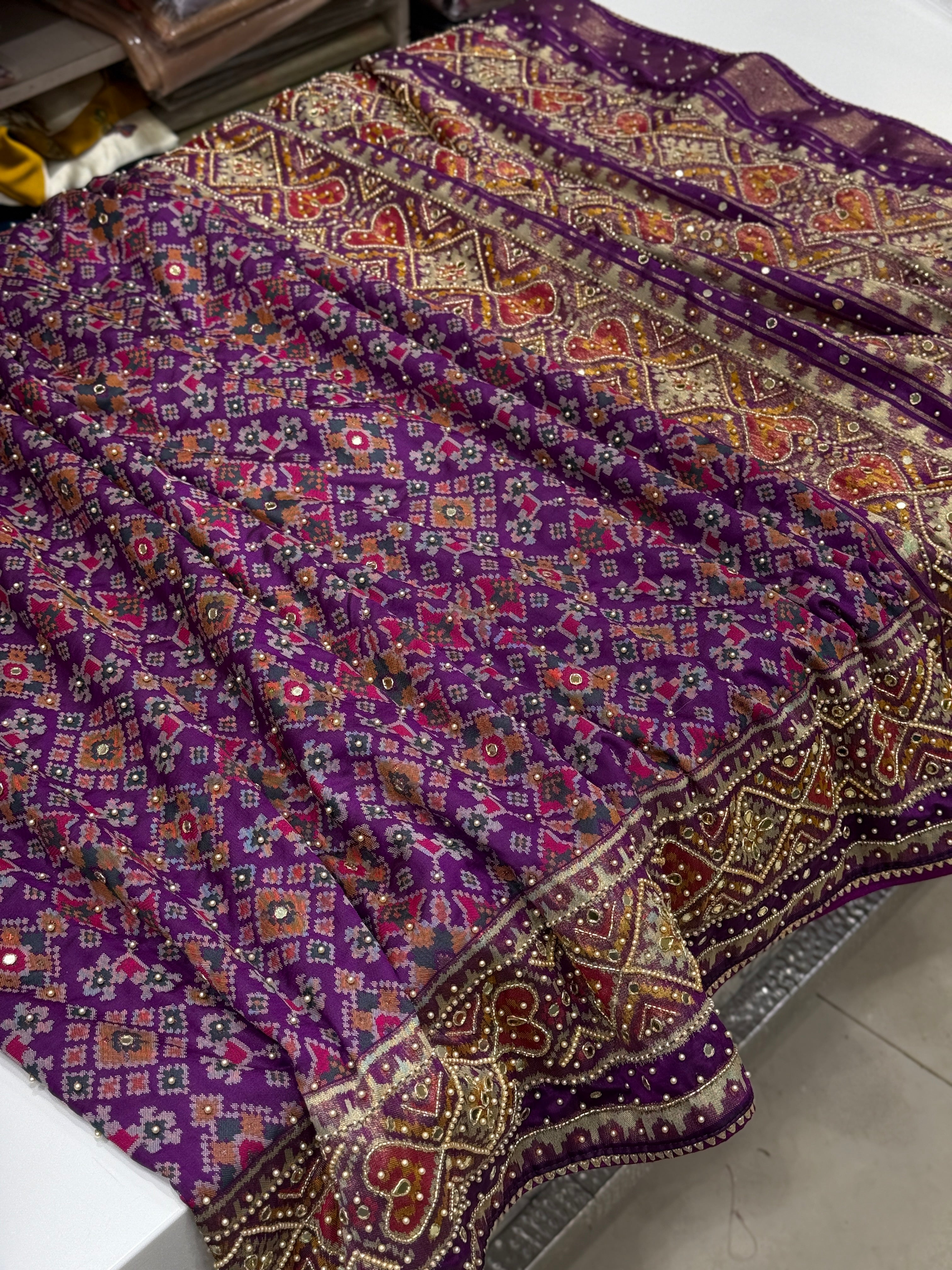 Violet Patola Moti Hand Embroidery Saree