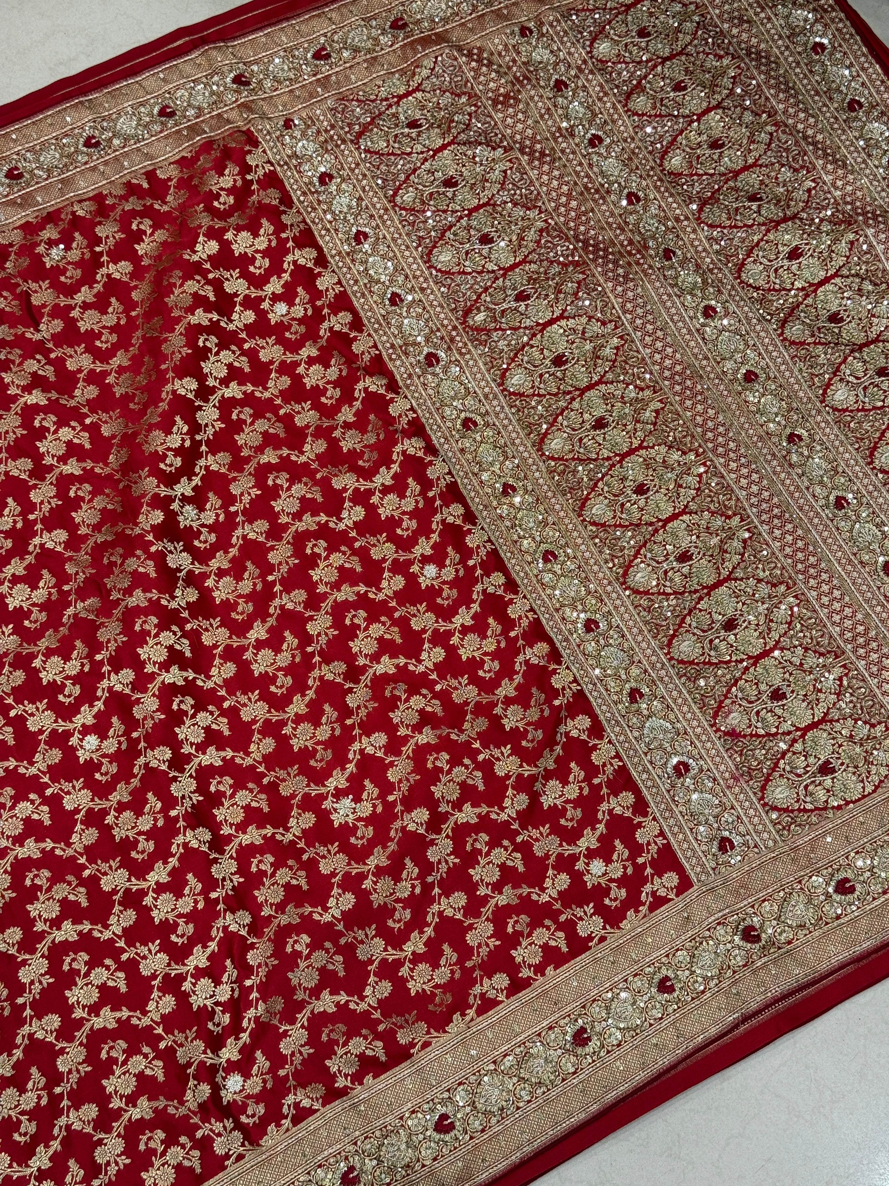 Maroon Banarasi Heart Border Resham 2.0 Zardozi Hand Embroidery Saree