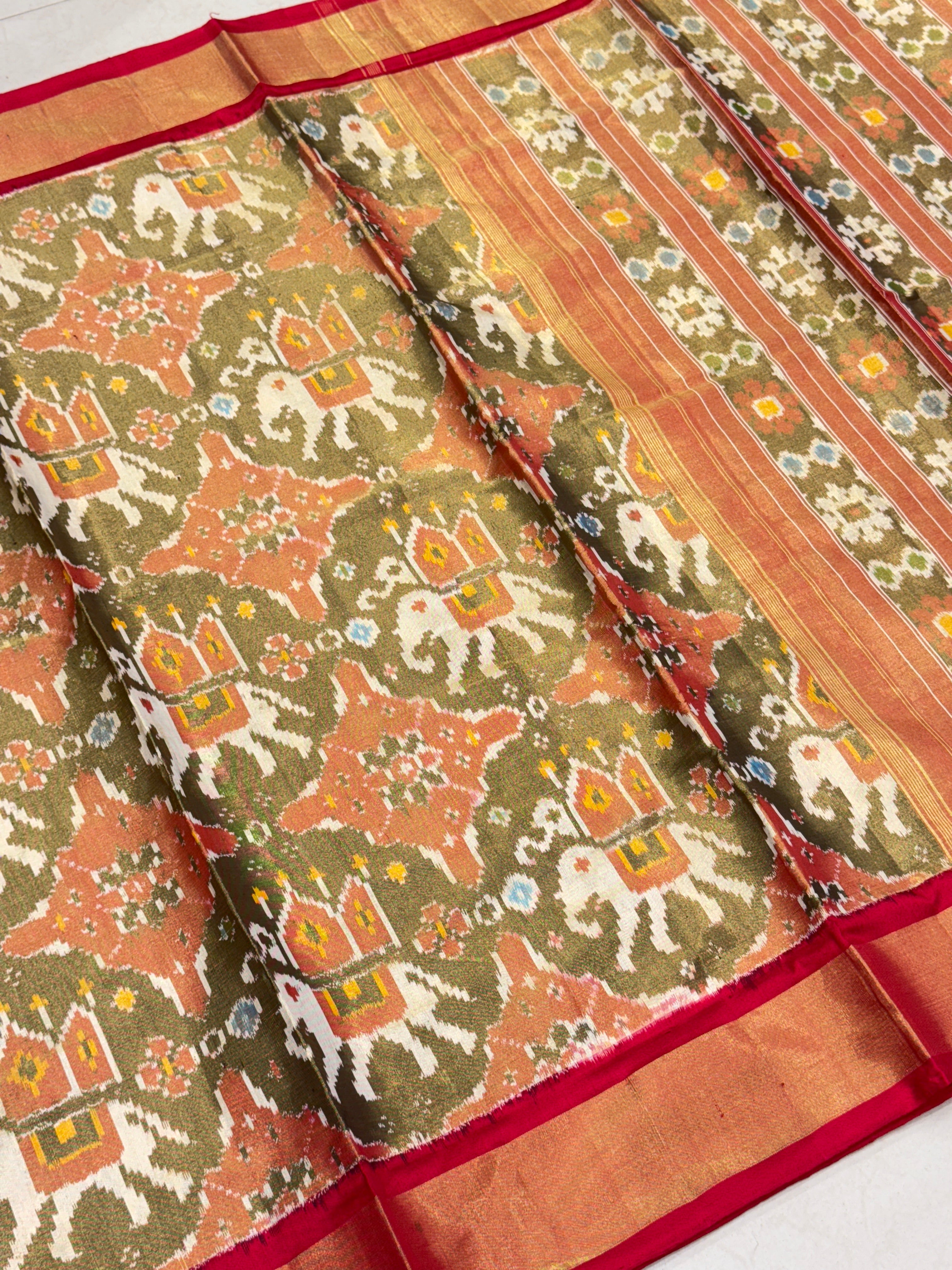 Handloom Tissue Silk Elephant Motif Patola Saree