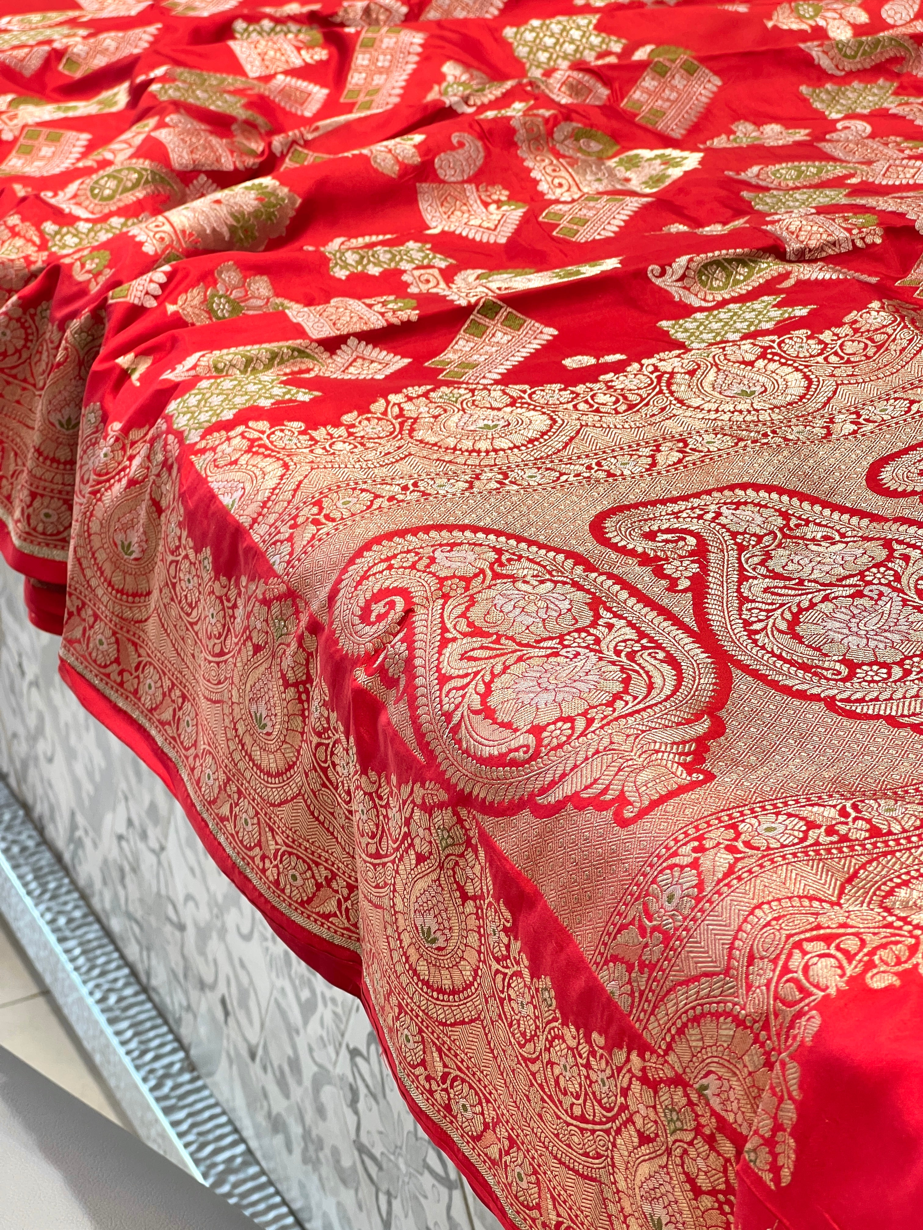 Red Katan Silk Contemporary Style Saree
