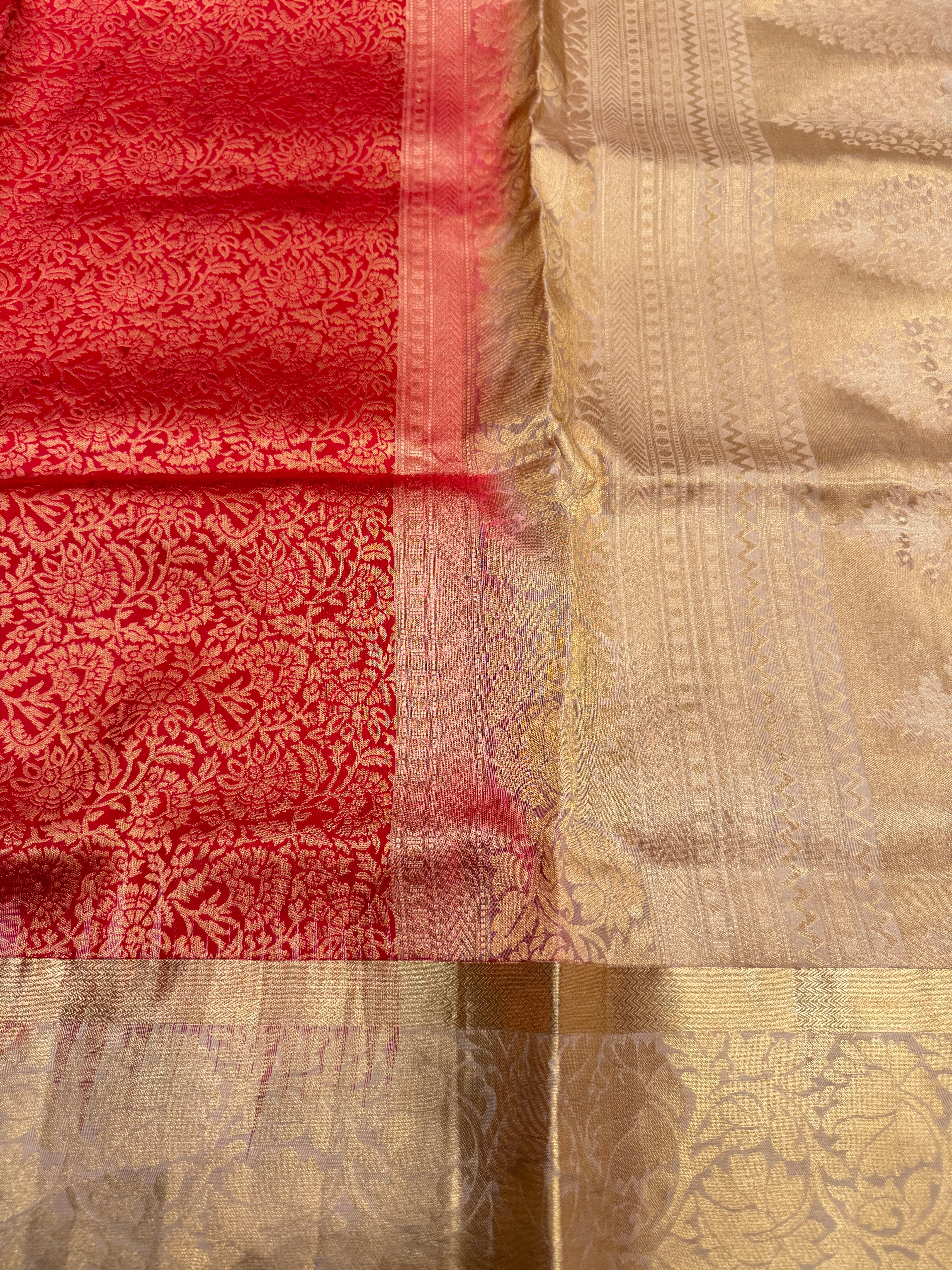 Red Beige Pallu Handloom Kanchipuram Pure Silk Saree