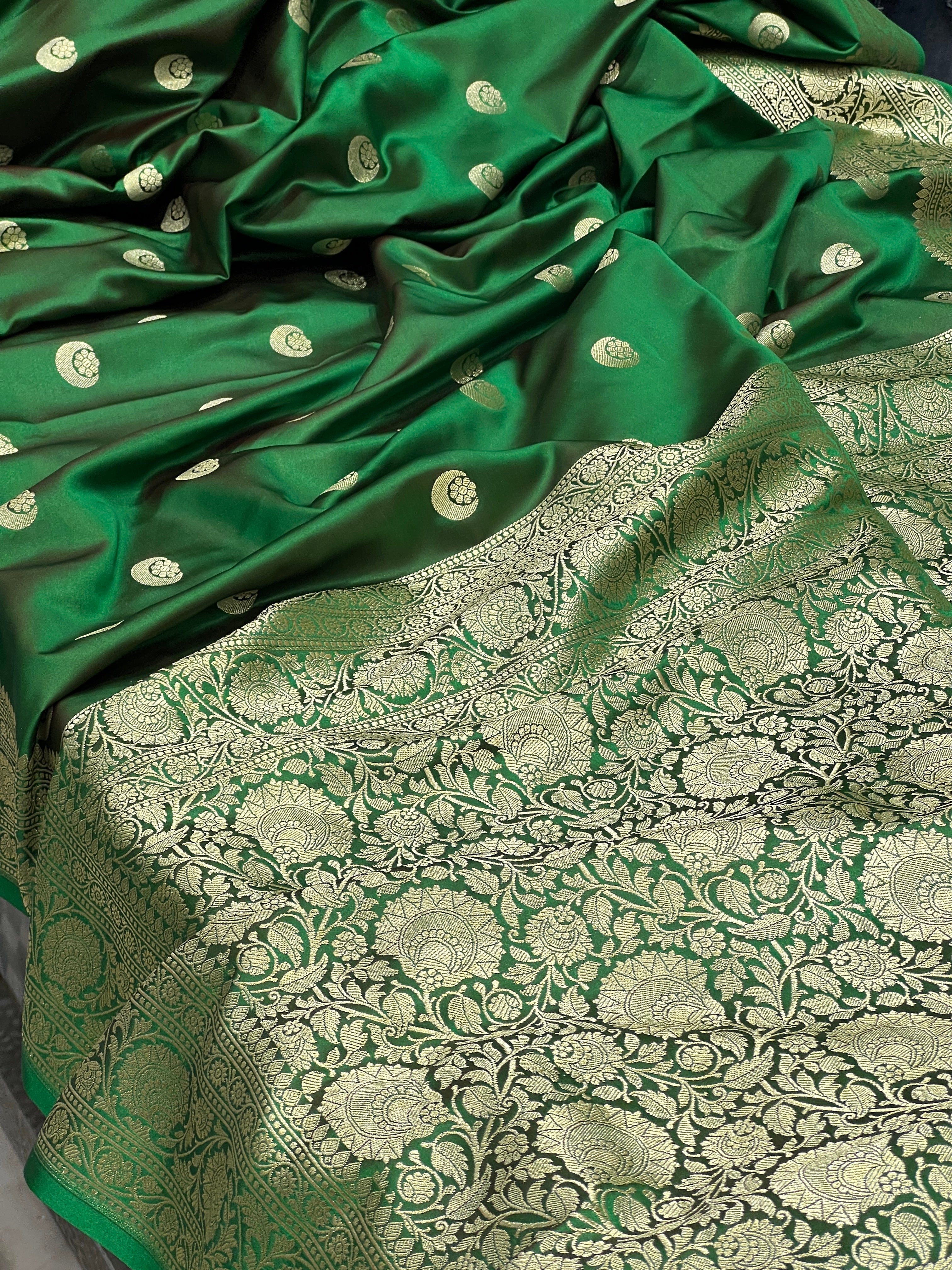 Bottle Green Banarasi Chand Butta Saree