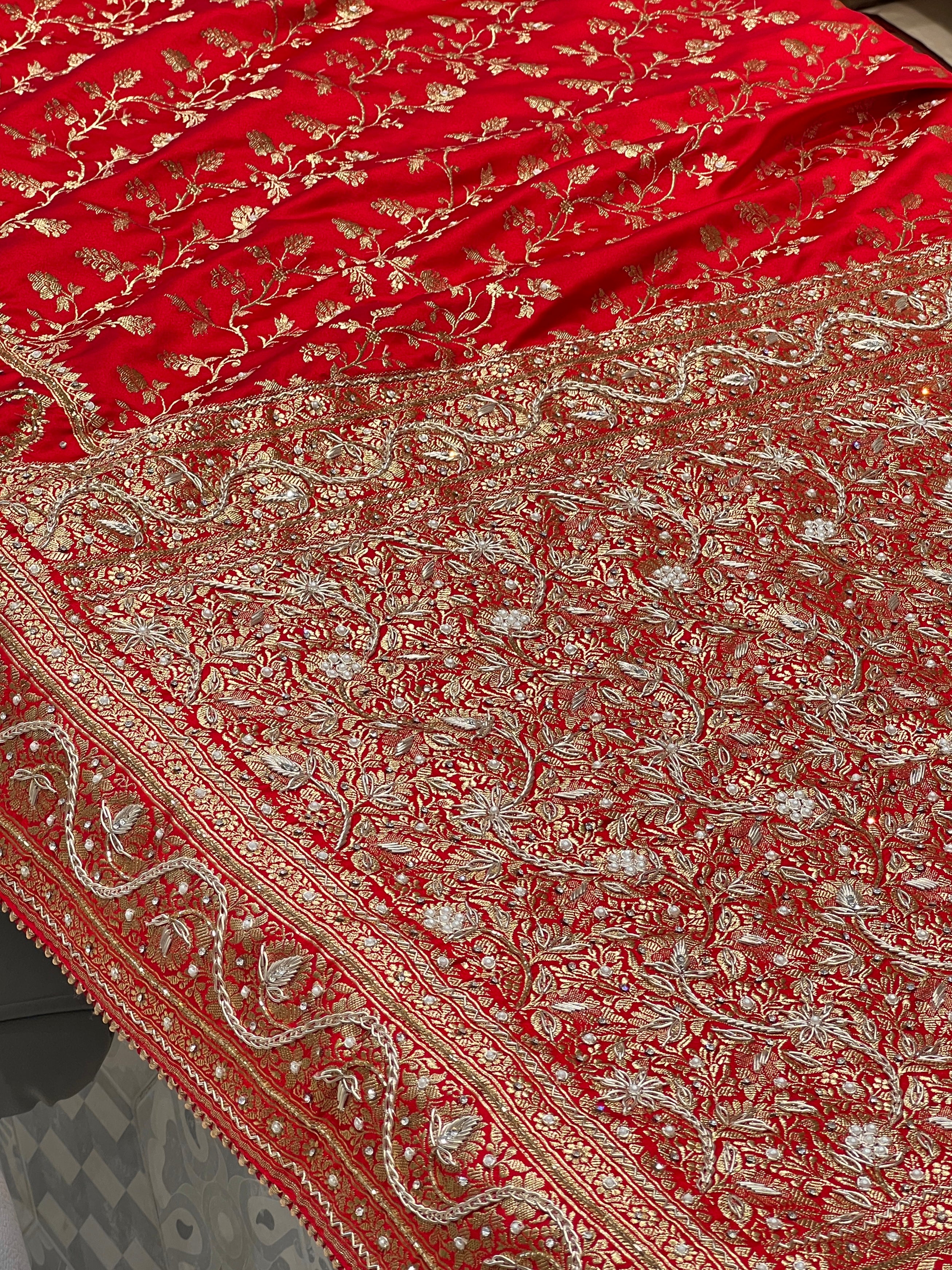 Rani Banarasi Hand Zardosi Chain Embroidery