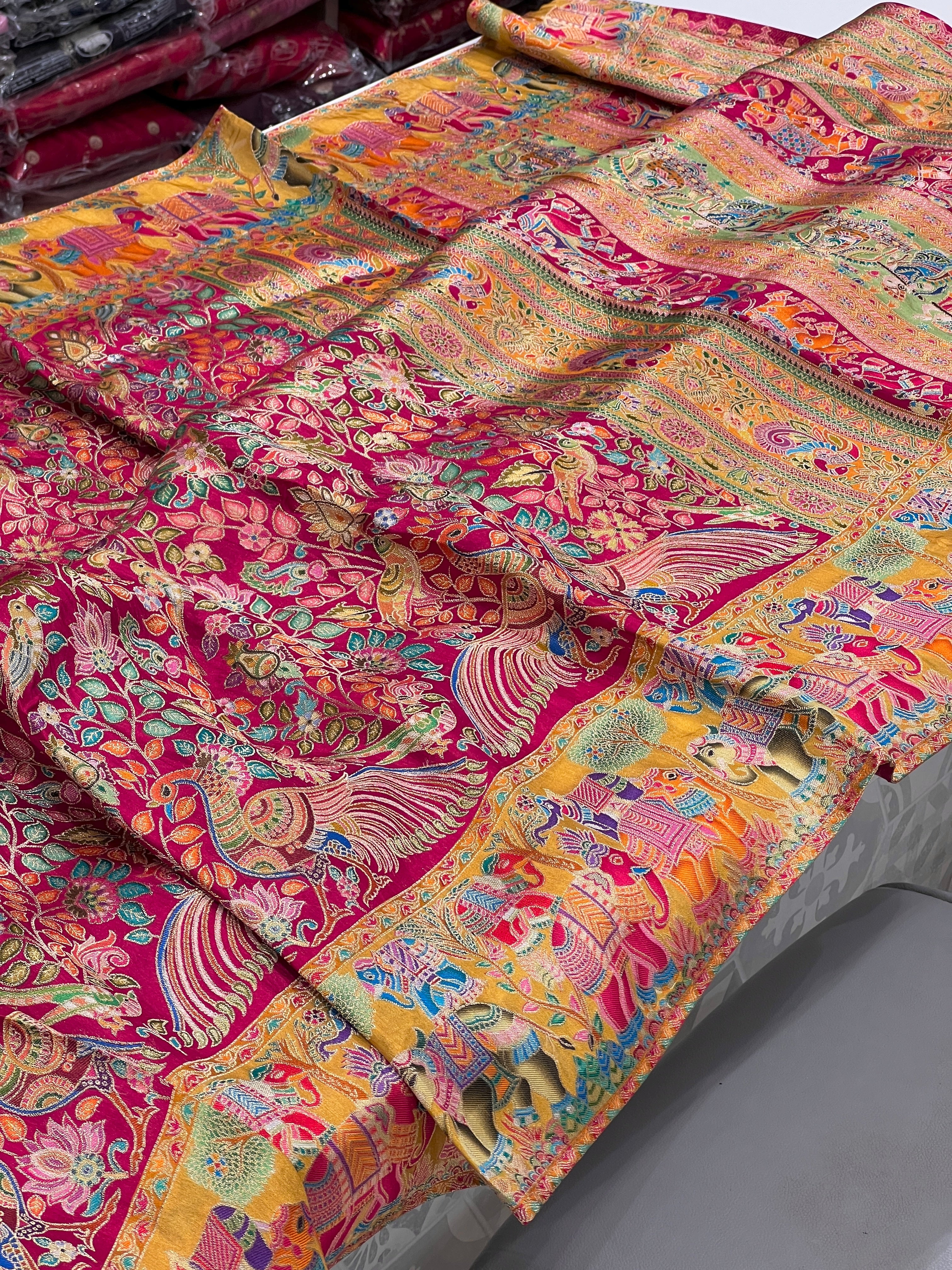 Rani Pashmina Style Peacock Border Saree