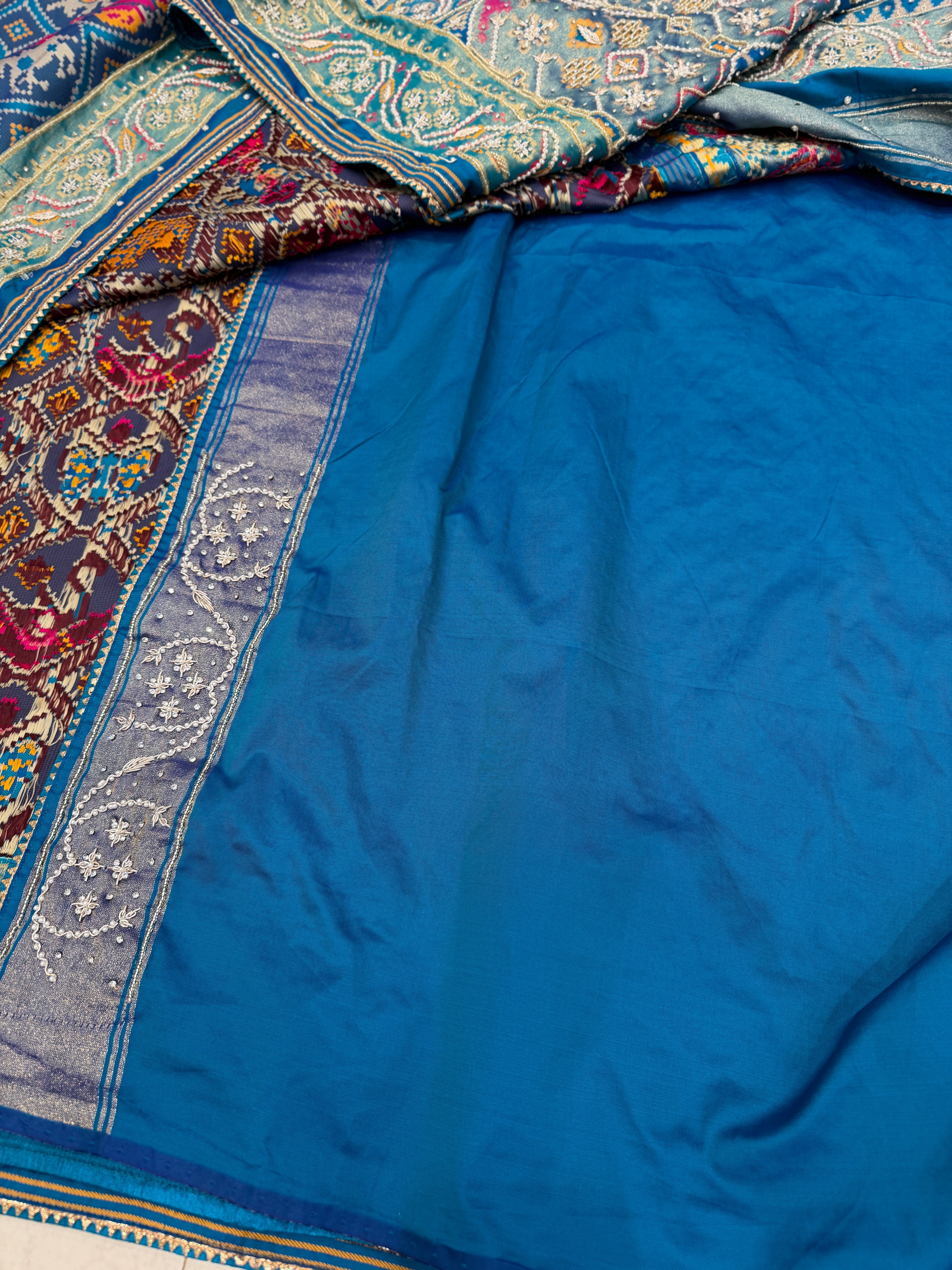 Blue Figure Banarasi Hand Embroidery Patola Saree