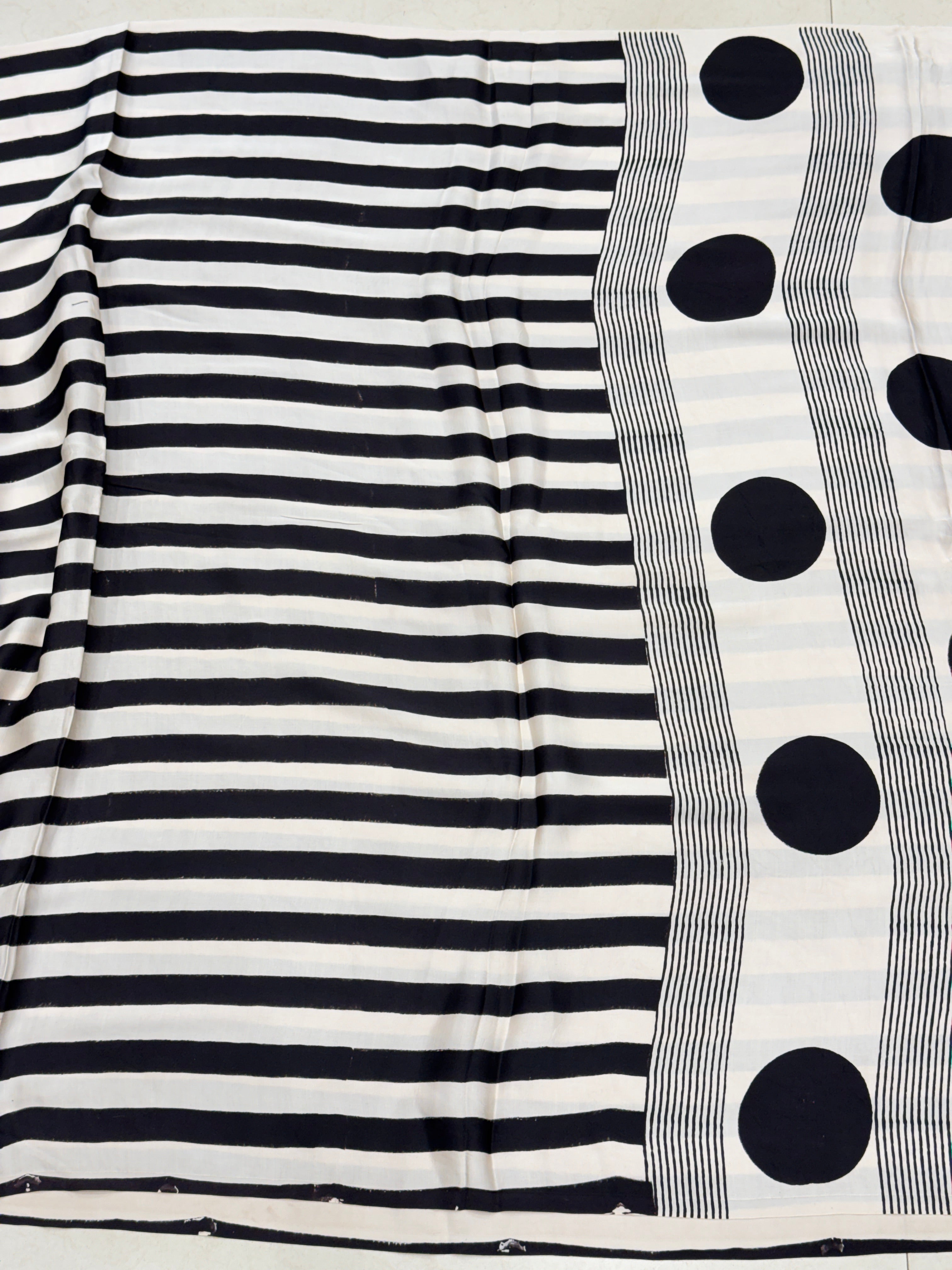 Black and White Contemporary Ajrakh Hand Block Print Pure Gajji Silk Saree