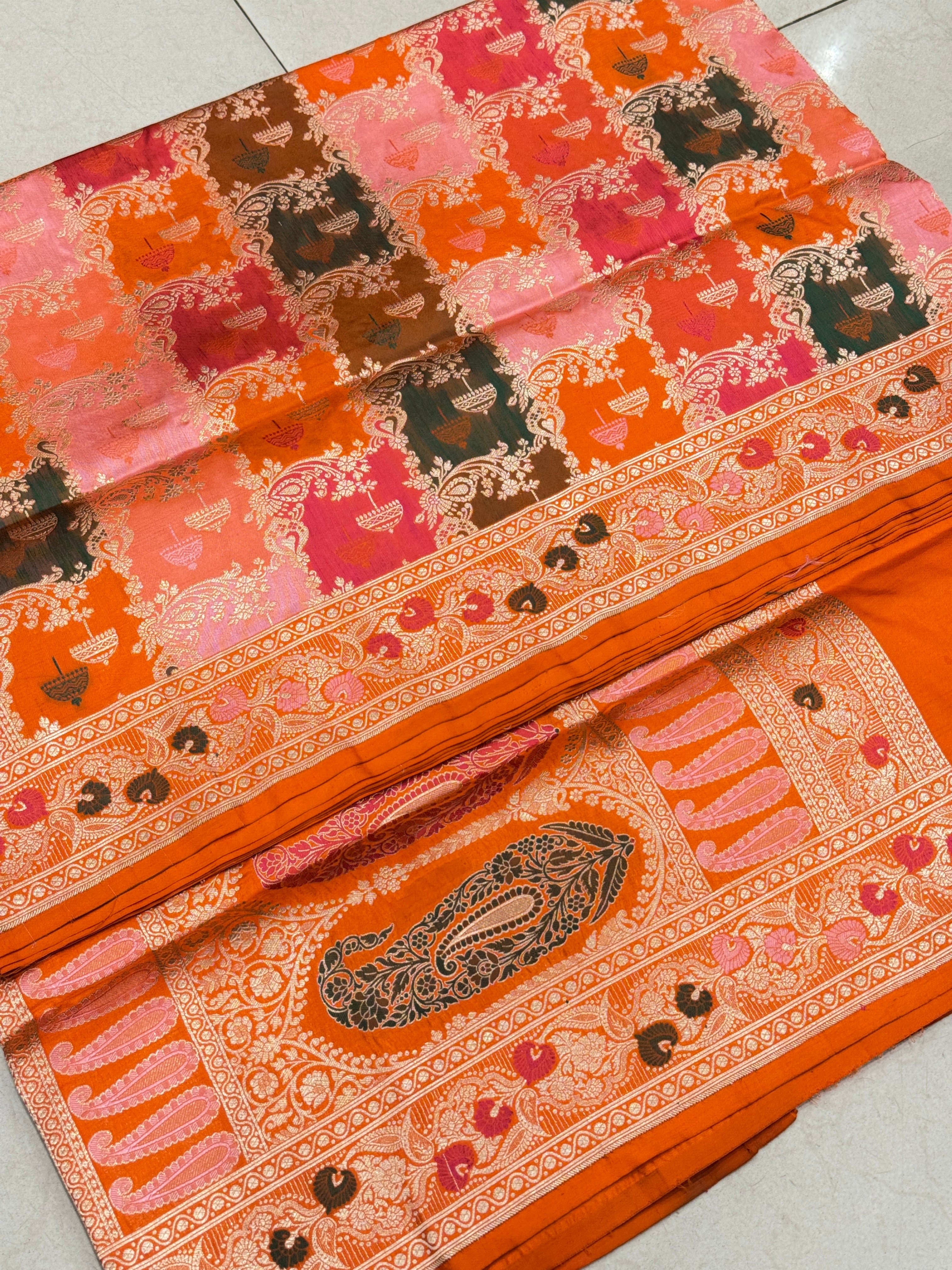 Orange Rangkat Katan Banarasi Handloom Saree